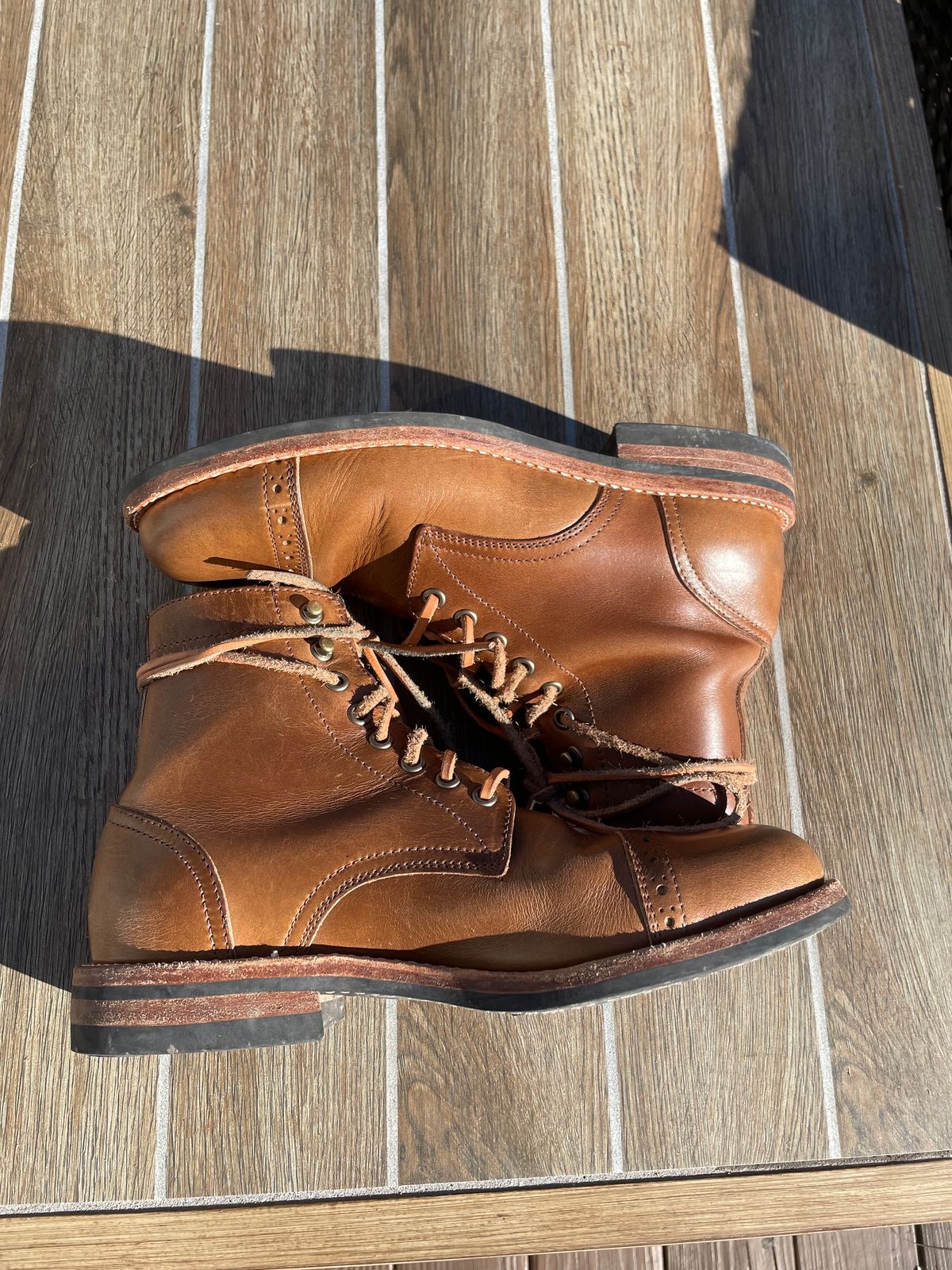 Photo by alamacchia2 on February 4, 2024 of the Oak Street Bootmakers Trench Boot in Horween Natural Chromexcel.