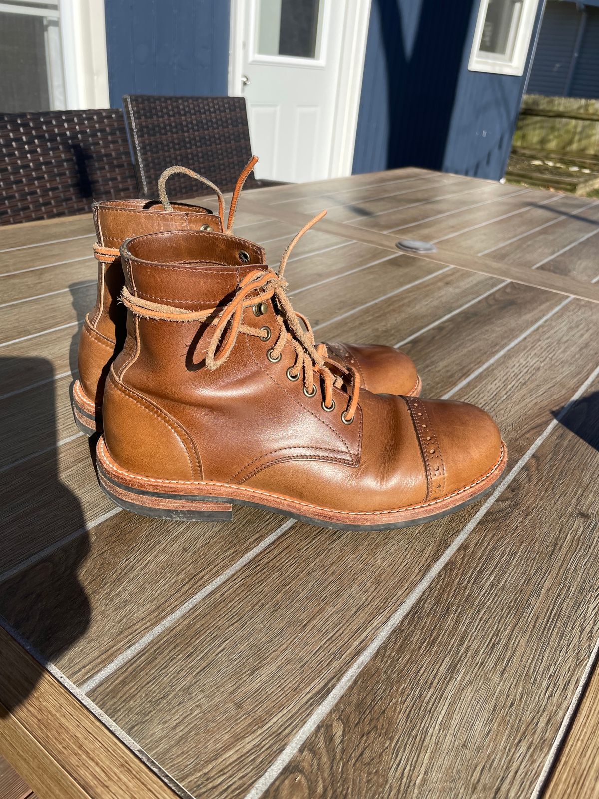 Photo by alamacchia2 on February 4, 2024 of the Oak Street Bootmakers Trench Boot in Horween Natural Chromexcel.