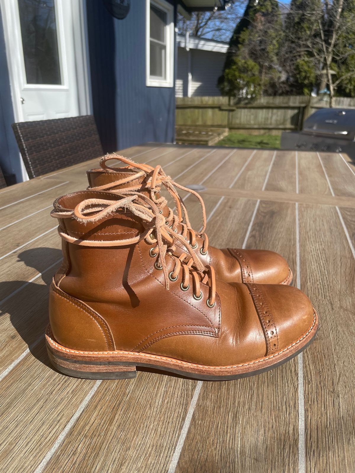 Photo by alamacchia2 on March 3, 2024 of the Oak Street Bootmakers Trench Boot in Horween Natural Chromexcel.