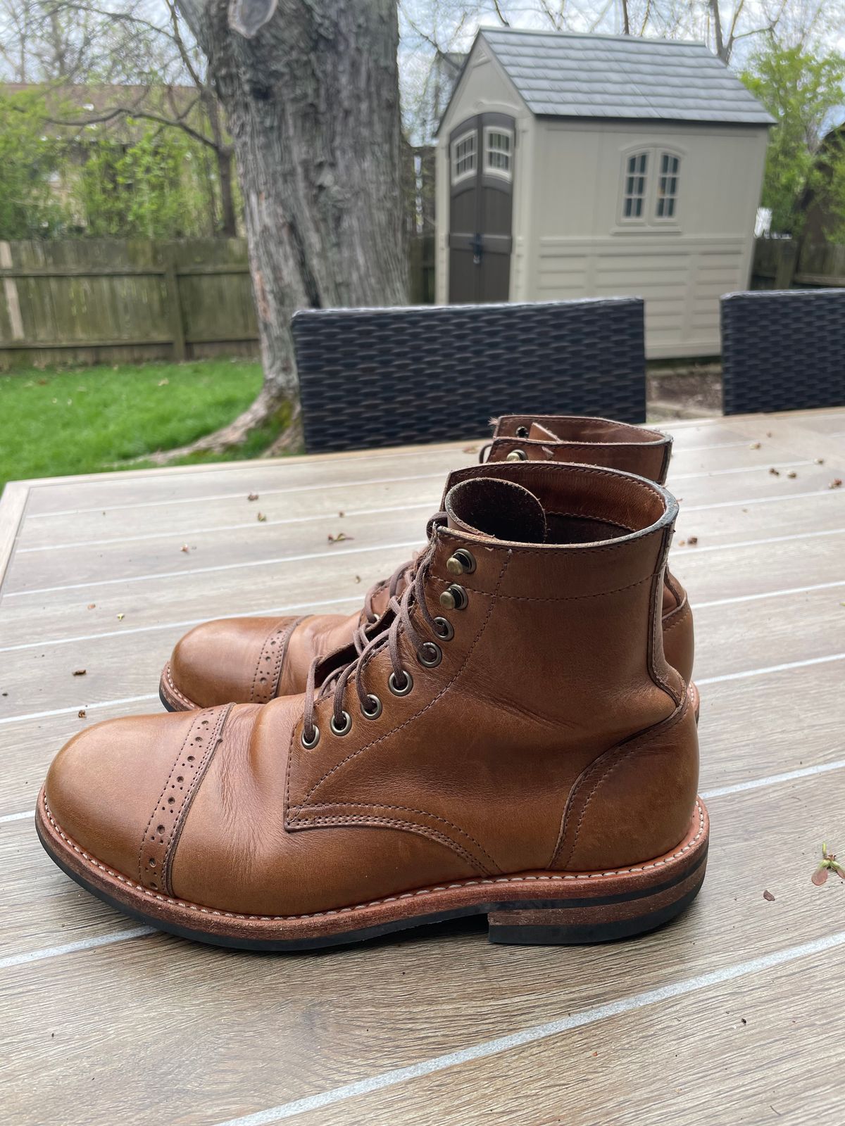 Photo by alamacchia2 on April 5, 2024 of the Oak Street Bootmakers Trench Boot in Horween Natural Chromexcel.