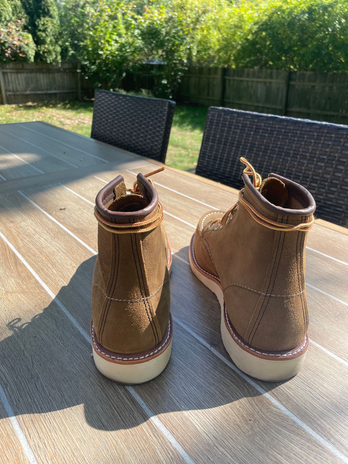 Photo by alamacchia2 on October 7, 2024 of the Red Wing 6-Inch Classic Moc in S.B. Foot Olive Mohave Roughout.
