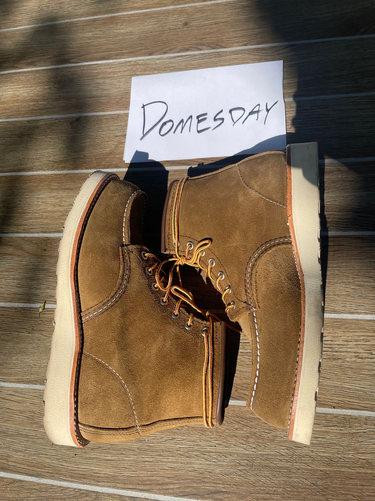 Photo by alamacchia2 on October 7, 2024 of the Red Wing 6-Inch Classic Moc in S.B. Foot Olive Mohave Roughout.