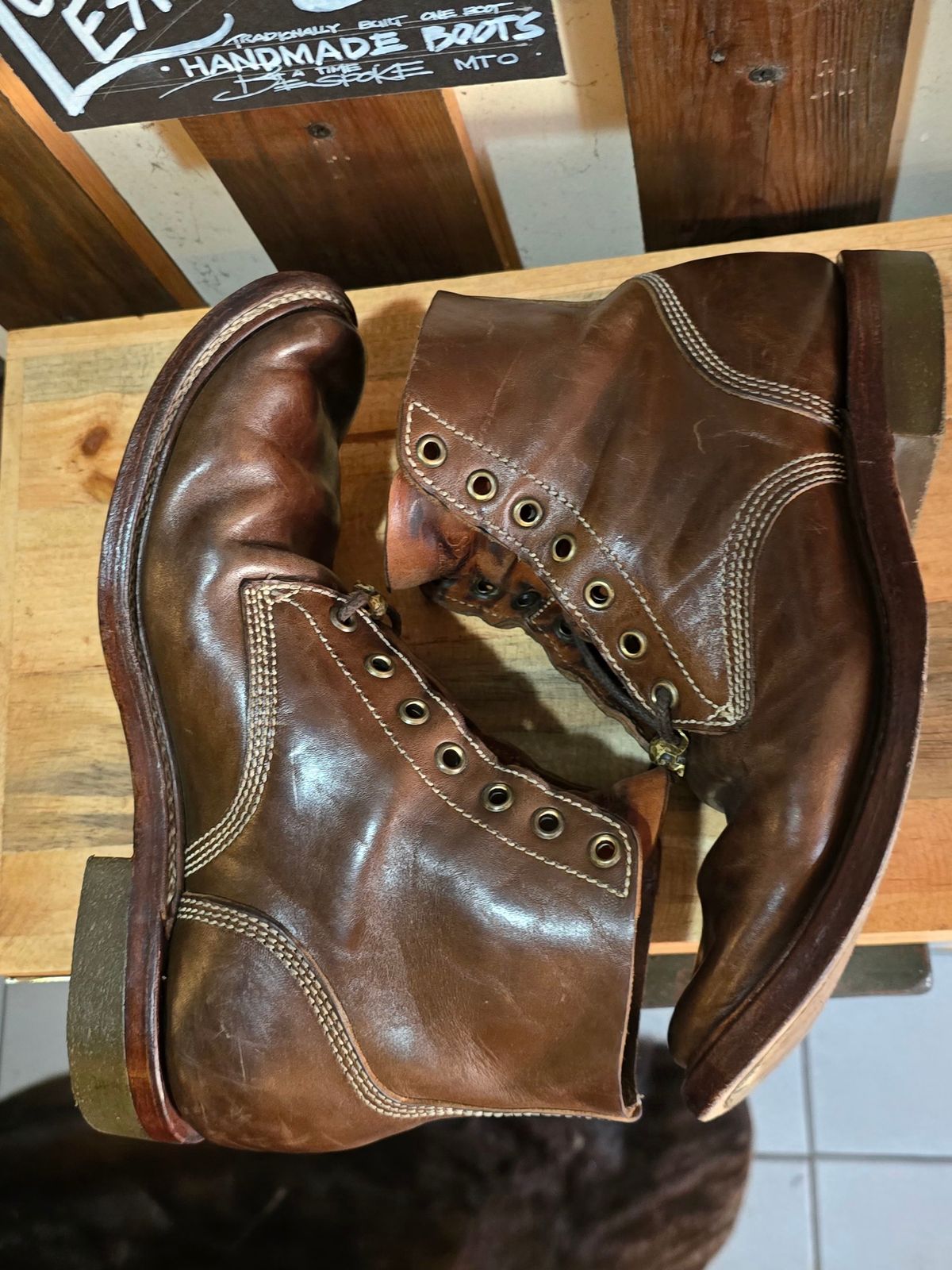 Photo by William on April 4, 2024 of the Willie's Handmade Boots Boondocker in Maryam Olive Horsebutt.