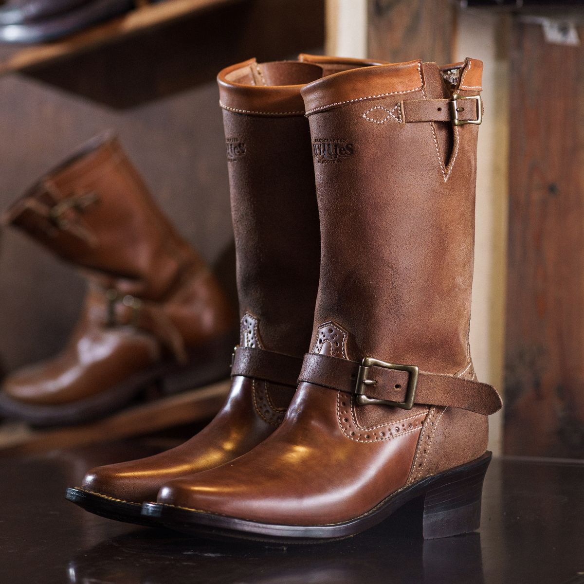 Photo by William on November 3, 2025 of the Willie's Handmade Boots Engineer Boots in Maryam Natural Waxed Reverse Horsebutt.