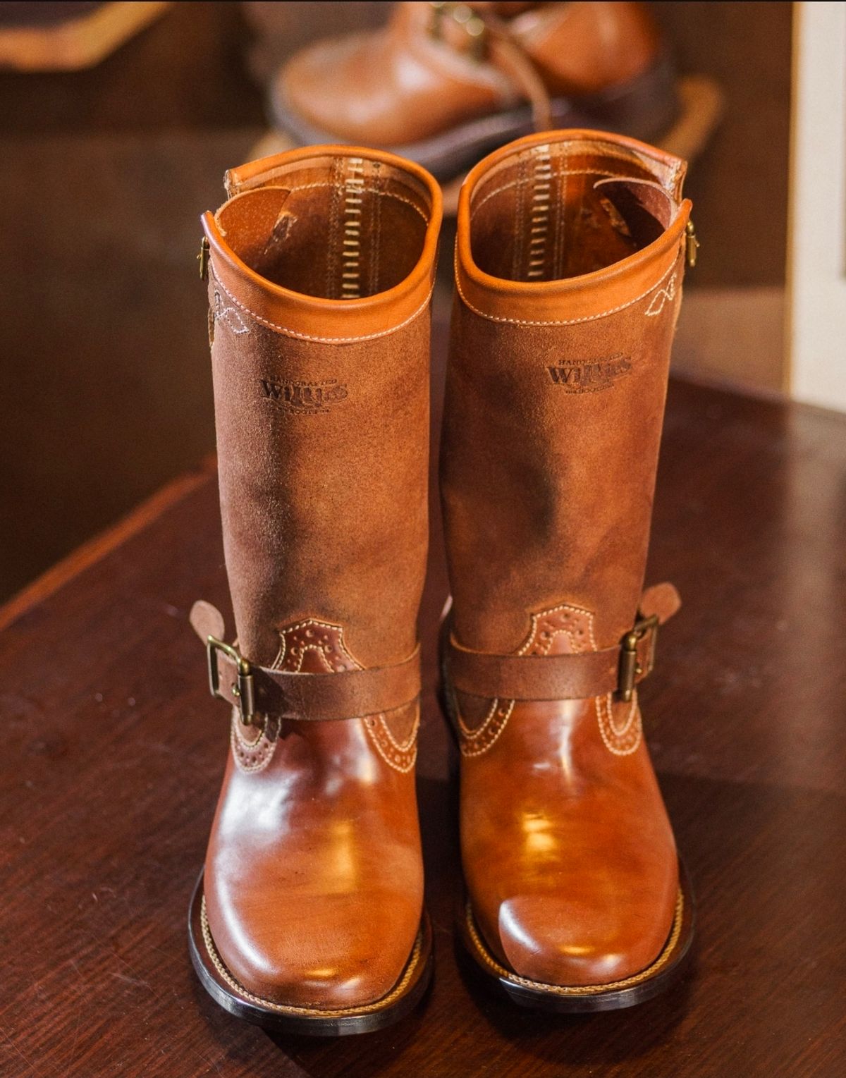 Photo by William on November 3, 2025 of the Willie's Handmade Boots Engineer Boots in Maryam Natural Waxed Reverse Horsebutt.