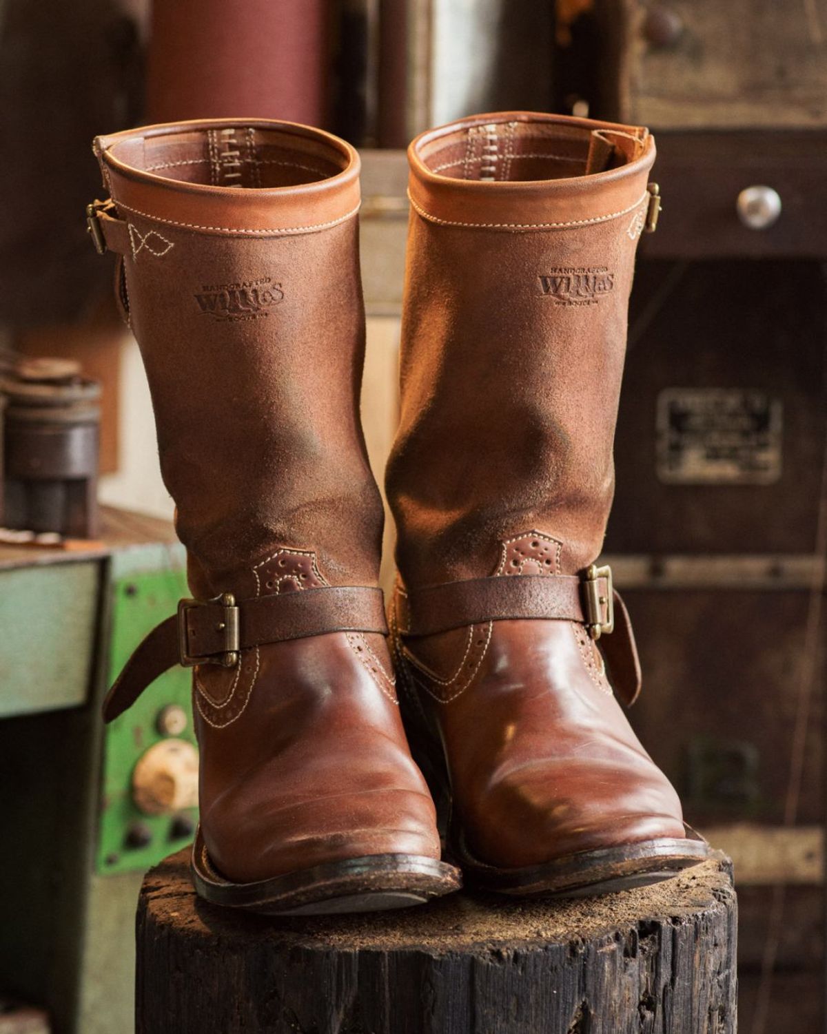 Photo by William on December 2, 2025 of the Willie's Handmade Boots Engineer Boots in Maryam Natural Waxed Reverse Horsebutt.