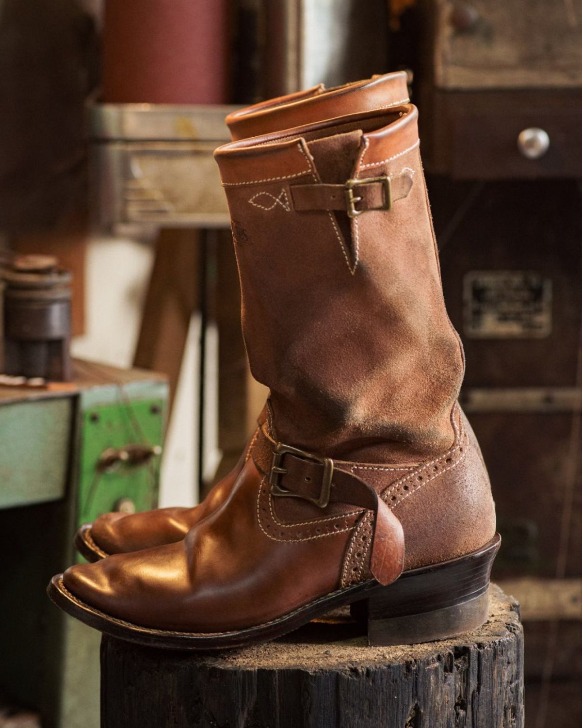 Photo by William on December 2, 2025 of the Willie's Handmade Boots Engineer Boots in Maryam Natural Waxed Reverse Horsebutt.