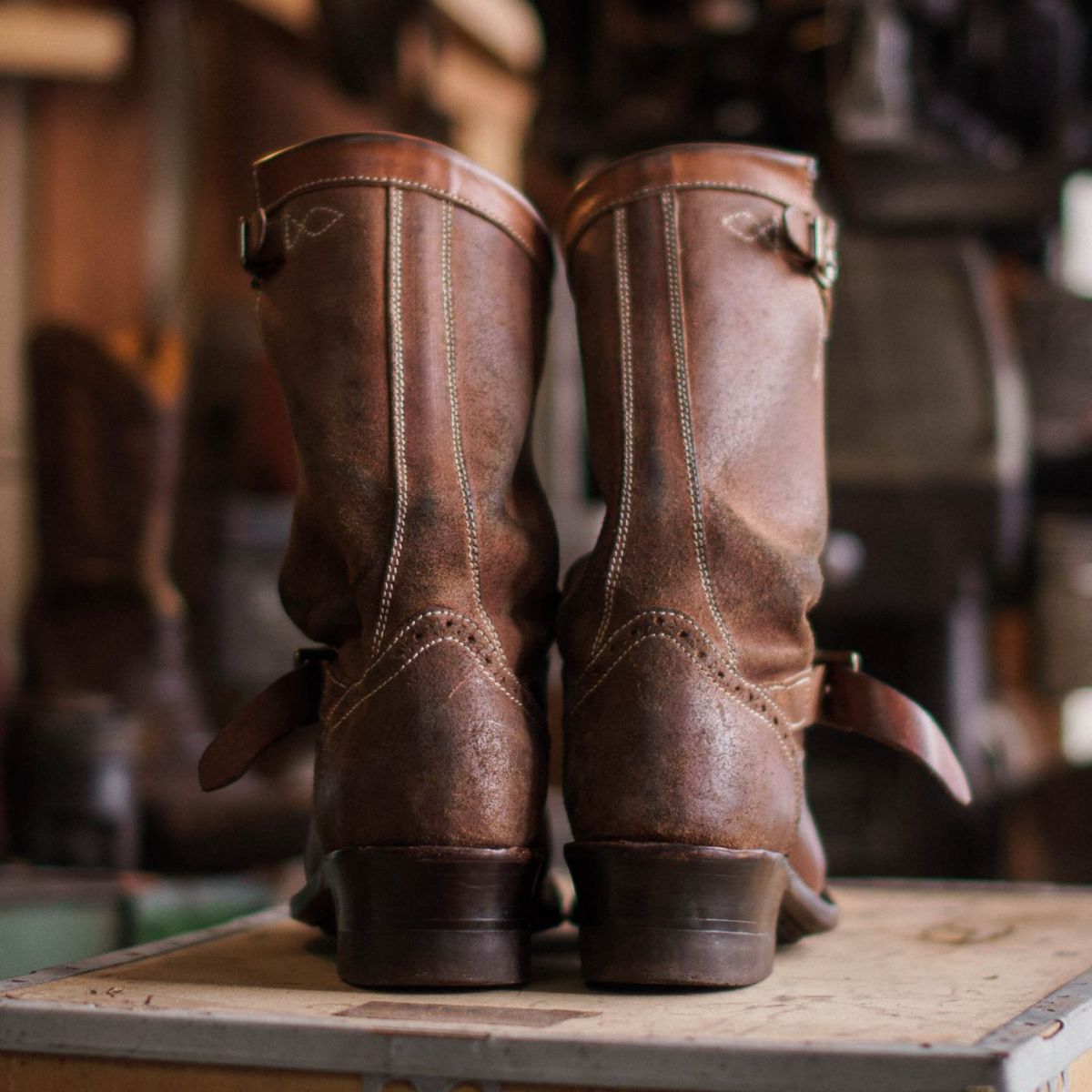 Photo by William on January 4, 2026 of the Willie's Handmade Boots Engineer Boots in Maryam Natural Waxed Reverse Horsebutt.