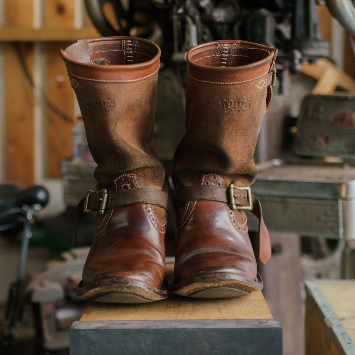 Photo by William on March 3, 2026 of the Willie's Handmade Boots Engineer Boots in Maryam Natural Waxed Reverse Horsebutt.