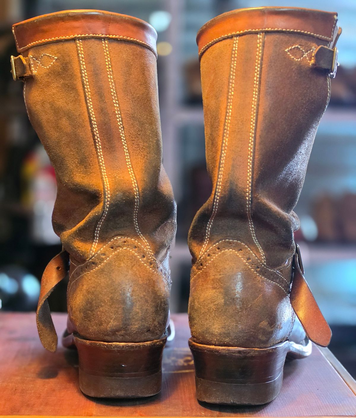 Photo by William on April 6, 2026 of the Willie's Handmade Boots Engineer Boots in Maryam Natural Waxed Reverse Horsebutt.