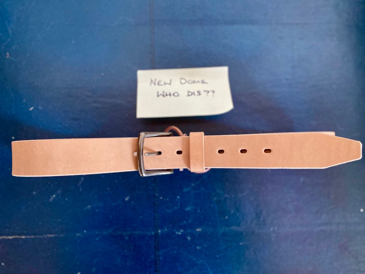 Photo by willmac on October 2, 2025 of the Carmine jack Oak Bark Bridle Belt in J&FJ Baker Natural Oak Bark Tanned Harness.
