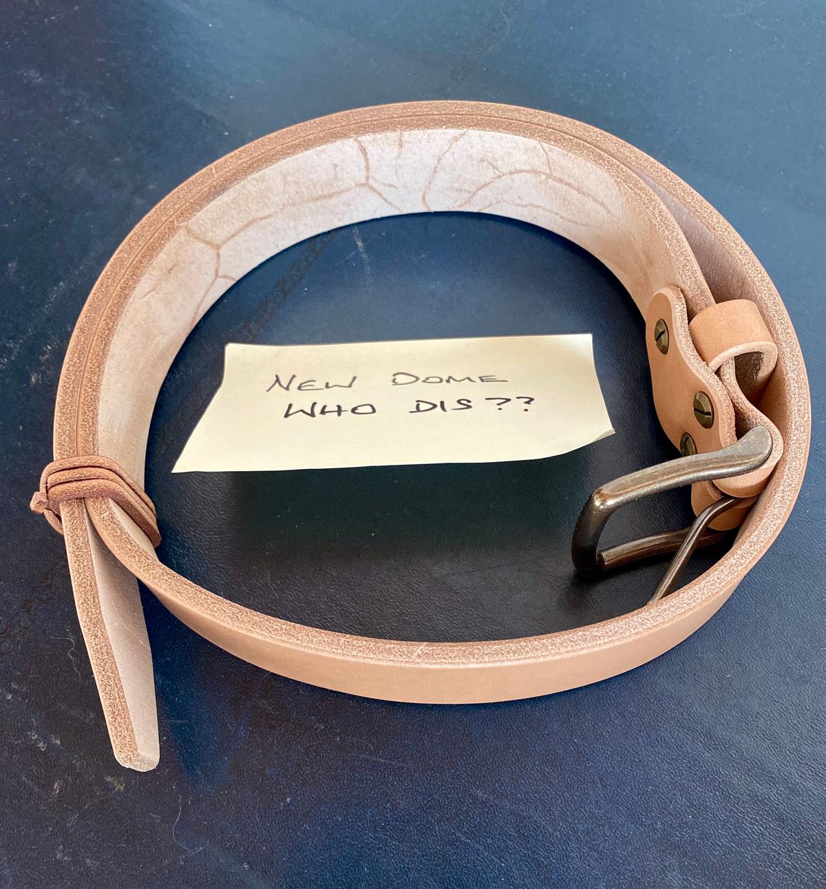 Photo by willmac on October 2, 2025 of the Carmine jack Oak Bark Bridle Belt in J&FJ Baker Natural Oak Bark Tanned Harness.