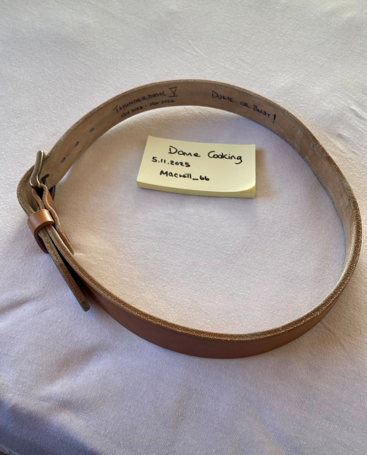 Photo by willmac on November 5, 2025 of the Carmine jack Oak Bark Bridle Belt in J&FJ Baker Natural Oak Bark Tanned Harness.