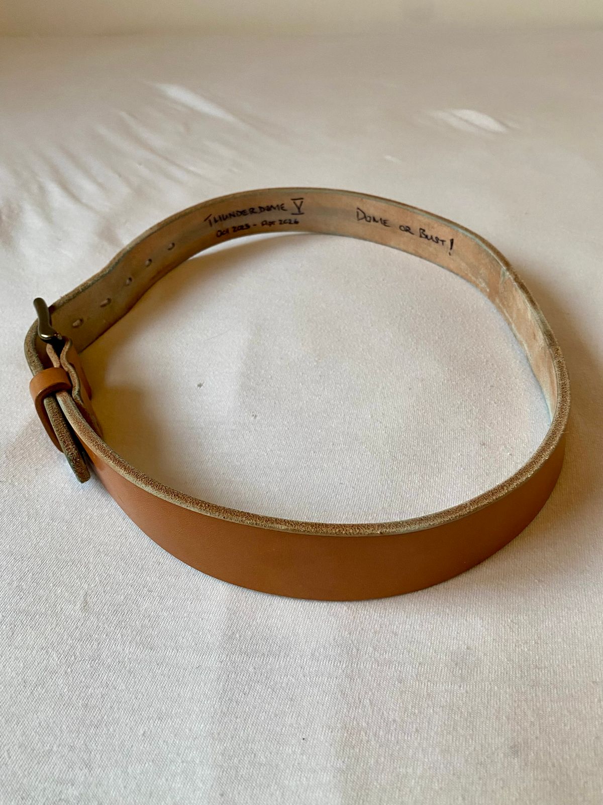 Photo by willmac on December 5, 2025 of the Carmine jack Oak Bark Bridle Belt in J&FJ Baker Natural Oak Bark Tanned Harness.