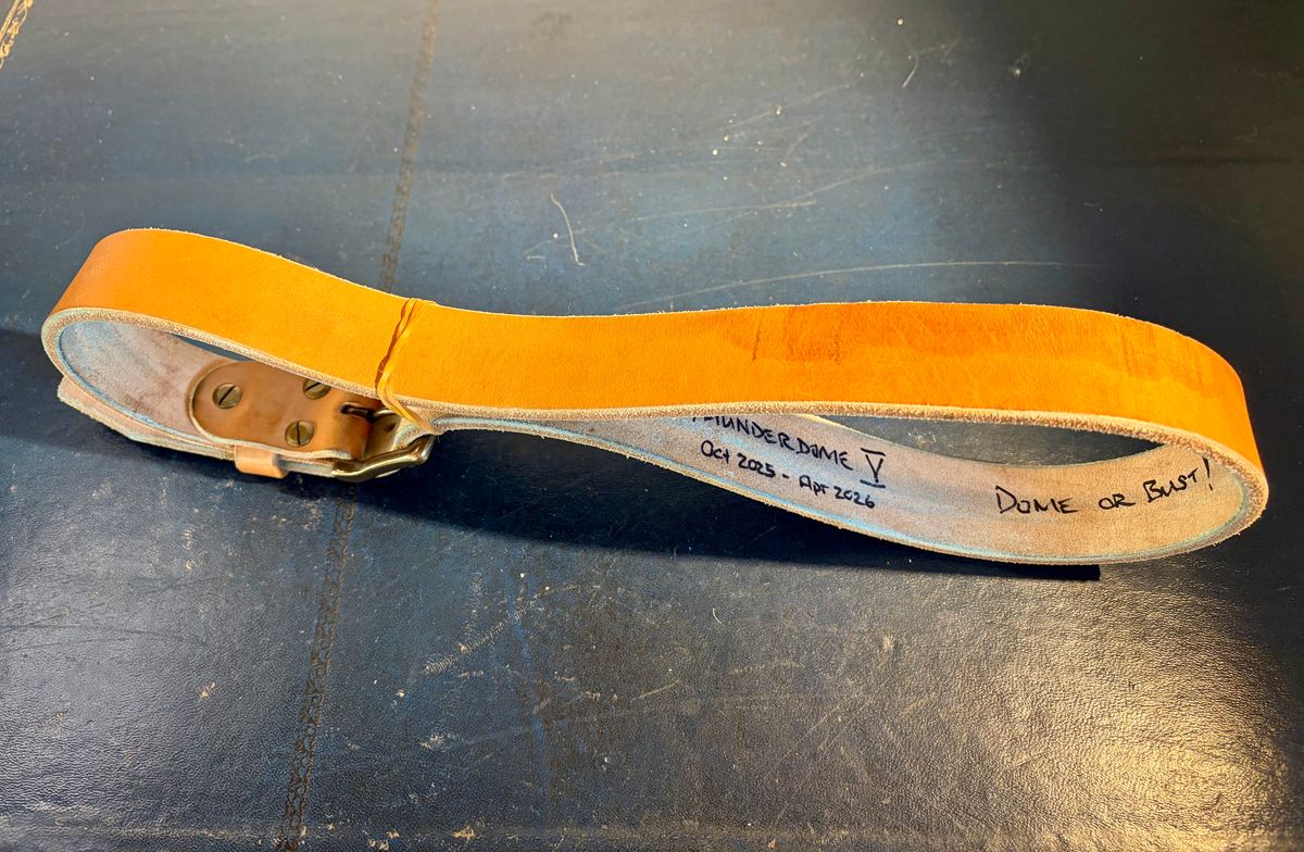 Photo by willmac on January 4, 2026 of the Carmine jack Oak Bark Bridle Belt in J&FJ Baker Natural Oak Bark Tanned Harness.