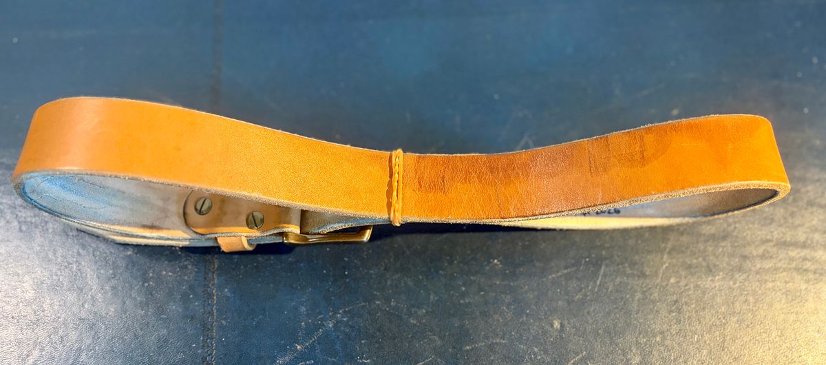 Photo by willmac on April 5, 2026 of the Carmine jack Oak Bark Bridle Belt in J&FJ Baker Natural Oak Bark Tanned Harness.