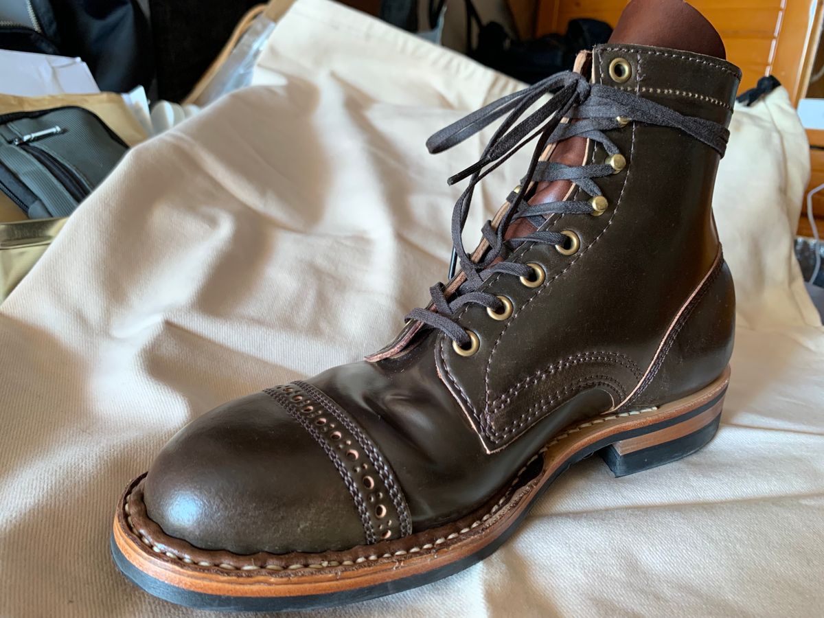 Photo by Dman on October 4, 2021 of the White's MP-Sherman Toe Cap in Horween Cigar Shell Cordovan.