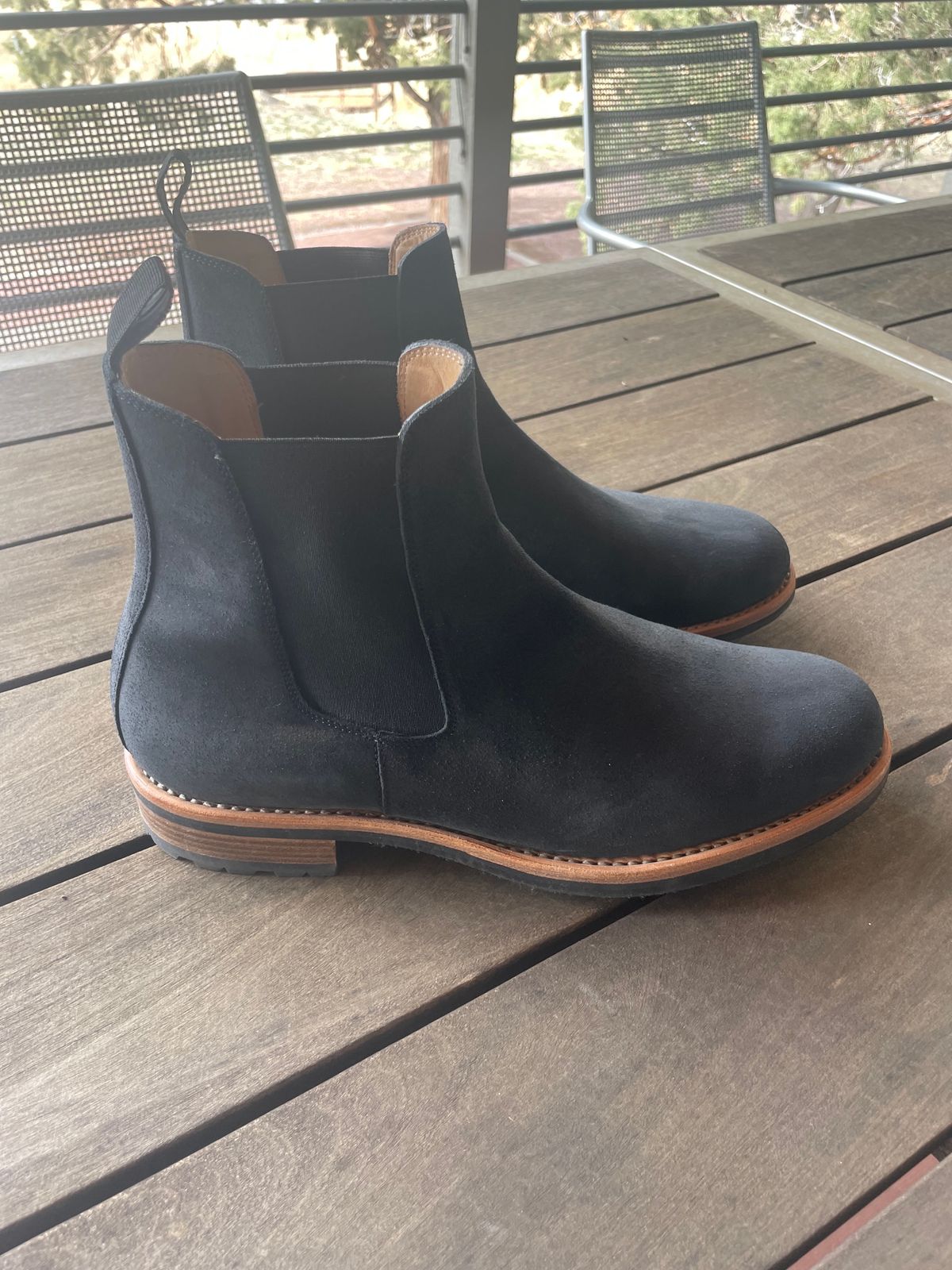 Photo by bootsinbend on November 7, 2023 of the Mark Albert Chelsea Boot in Tasman Leather Group Black Roughout.