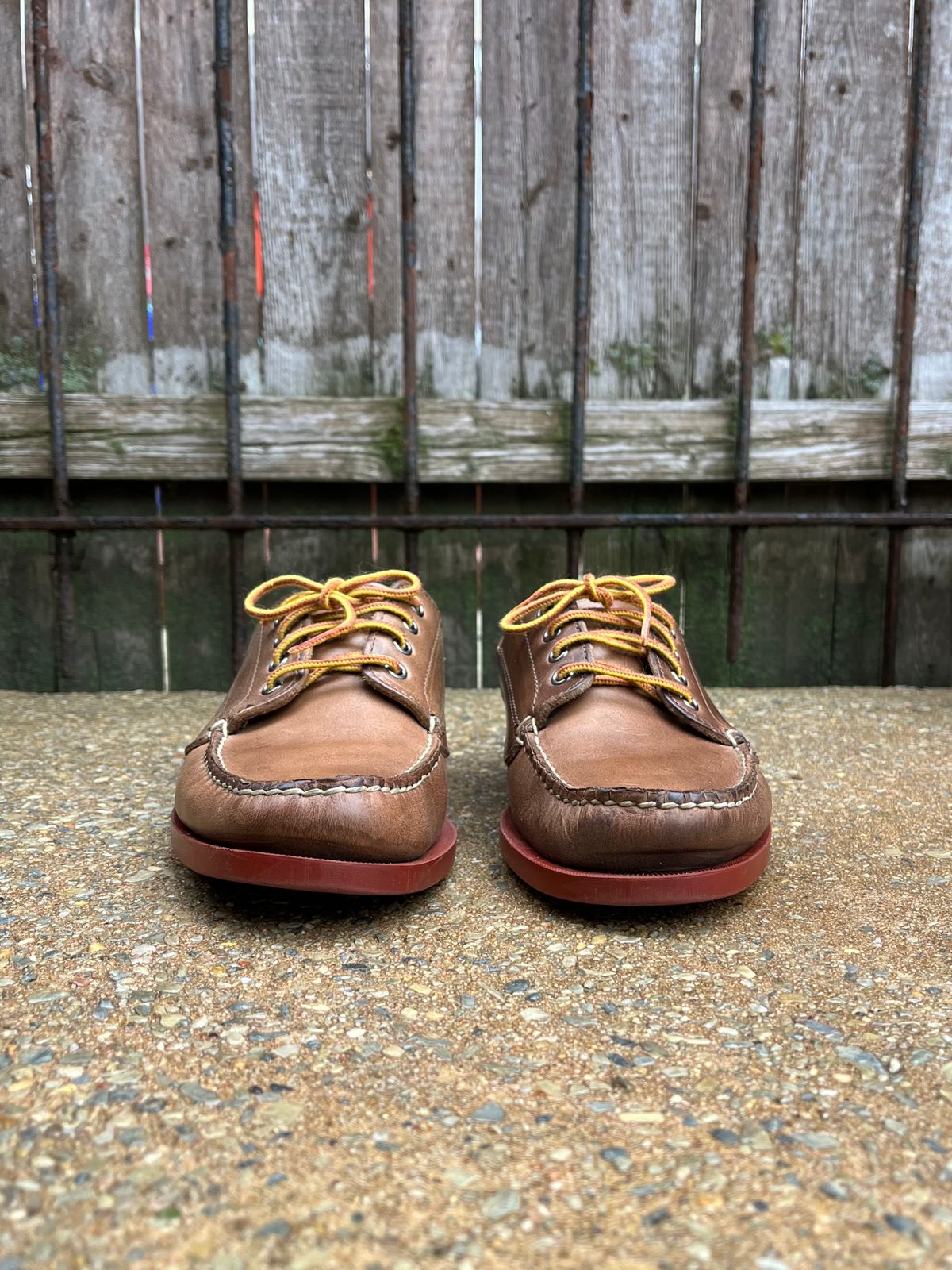 Photo by fading_to_stardust on January 1, 2023 of the Rancourt & Co. Classic Ranger-Moc in Horween Natural Chromexcel.