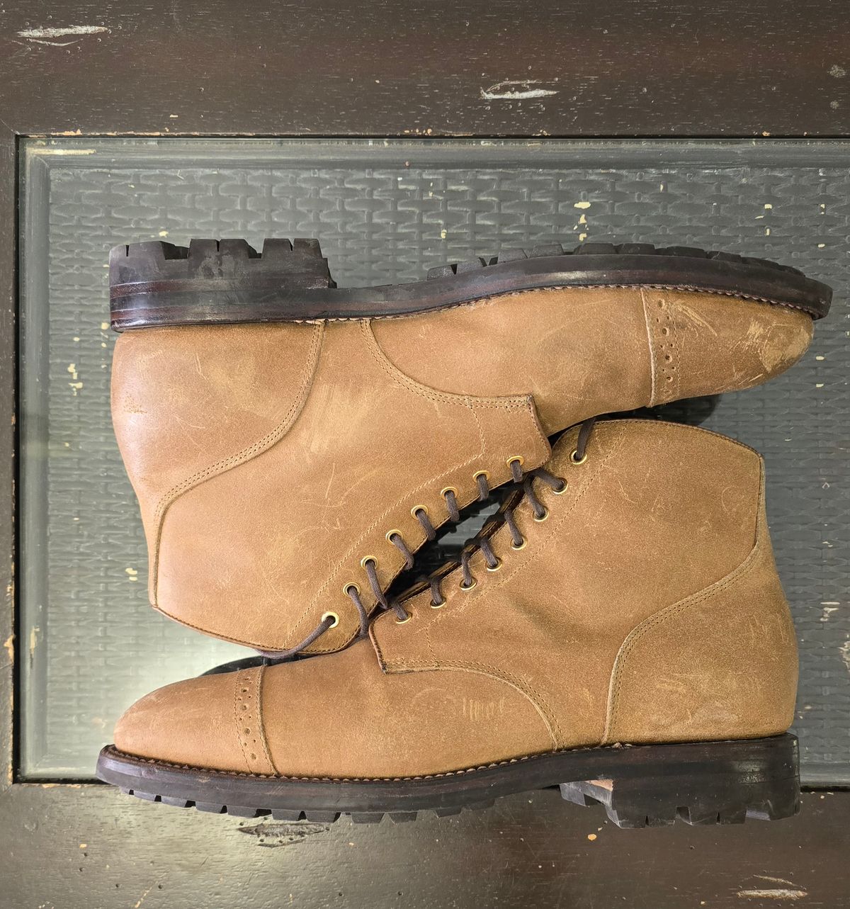 Photo by Gonzo on December 7, 2025 of the Grant Stone Garrison Boot in C.F. Stead Natural Waxy Commander Suede.