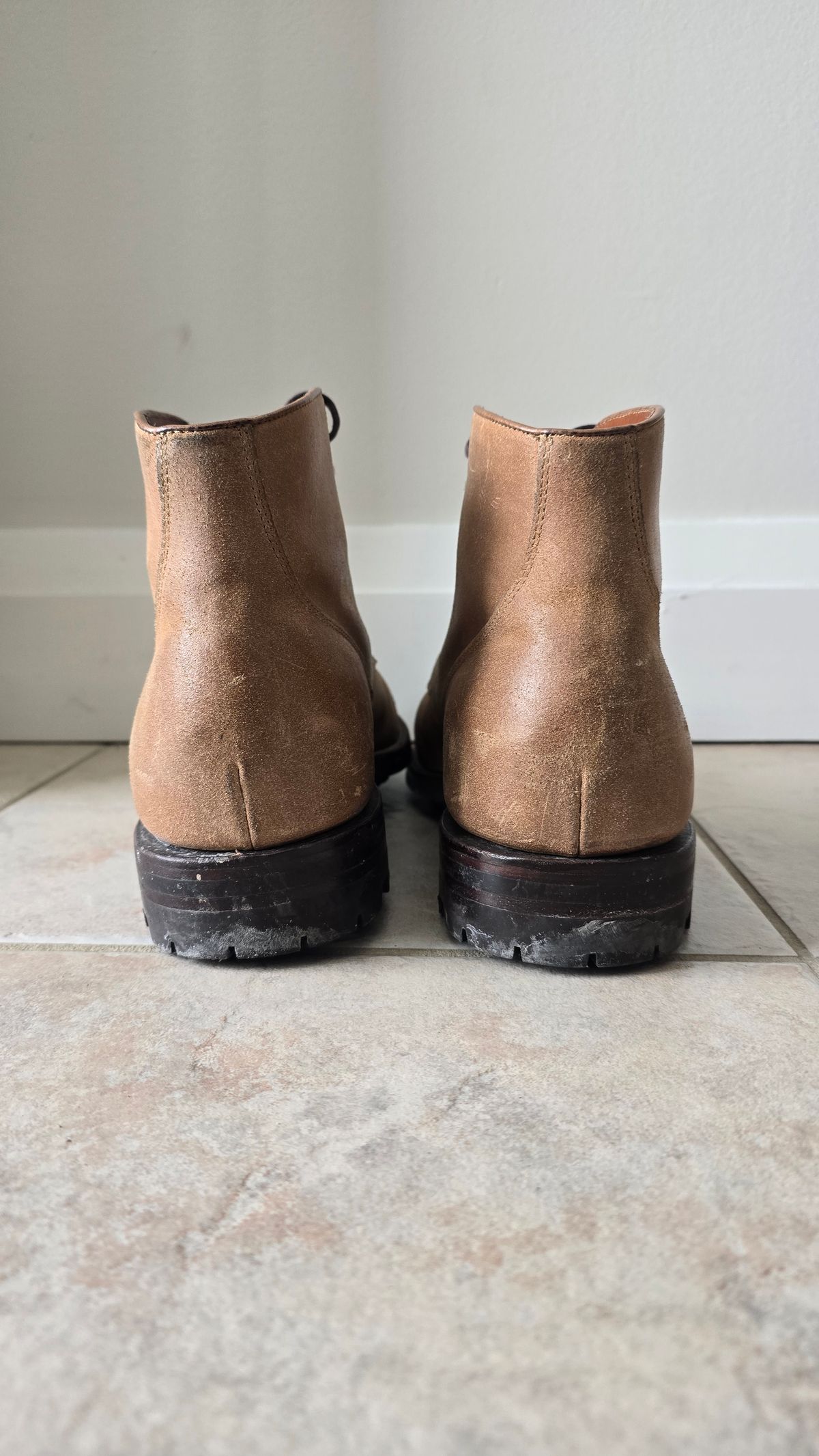 Photo by Gonzo on January 28, 2026 of the Grant Stone Garrison Boot in C.F. Stead Natural Waxy Commander Suede.