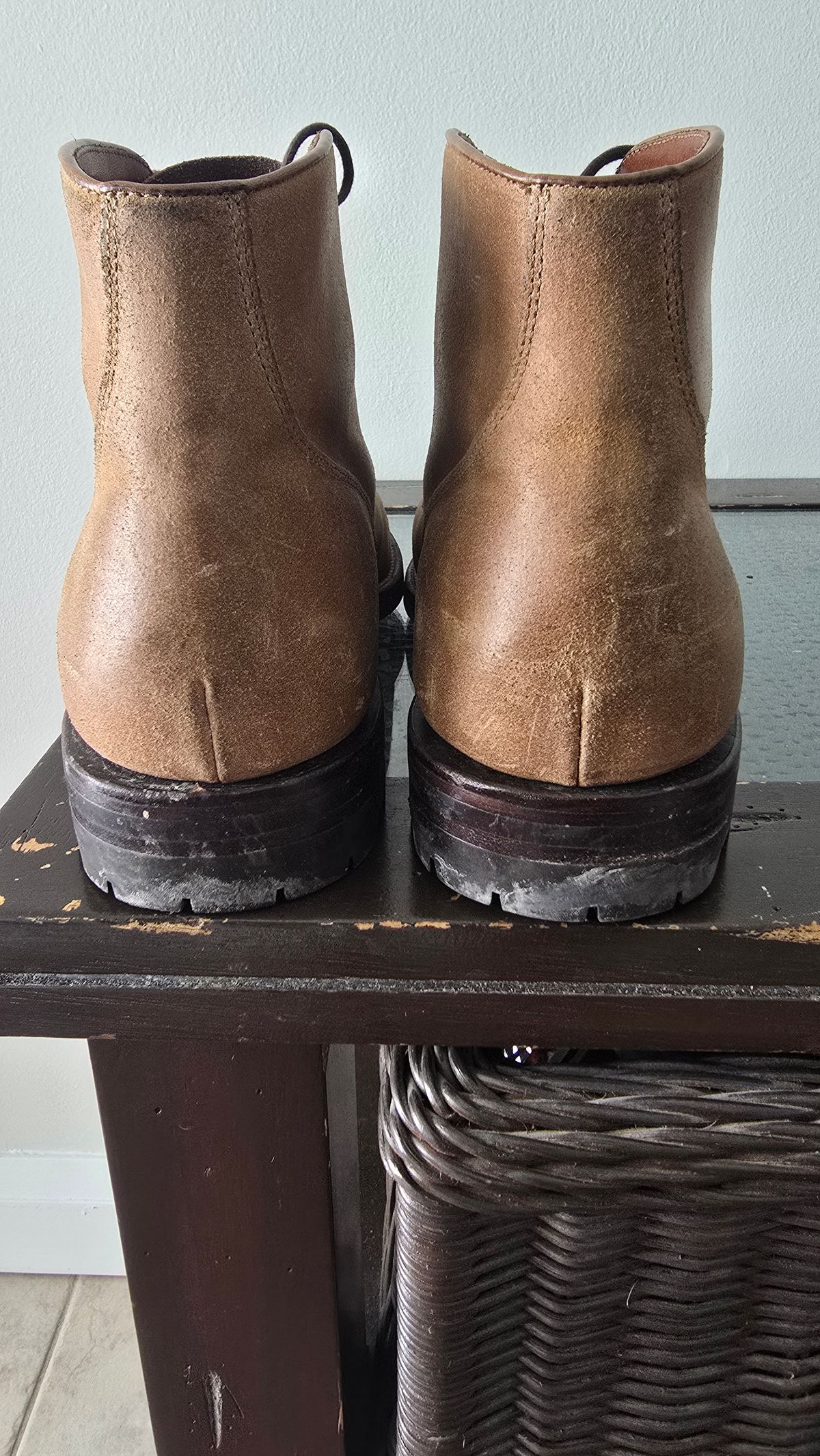 Photo by Gonzo on January 28, 2026 of the Grant Stone Garrison Boot in C.F. Stead Natural Waxy Commander Suede.