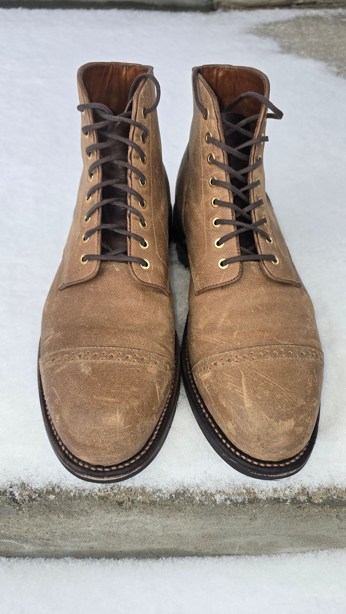 Photo by Gonzo on February 18, 2026 of the Grant Stone Garrison Boot in C.F. Stead Natural Waxy Commander Suede.