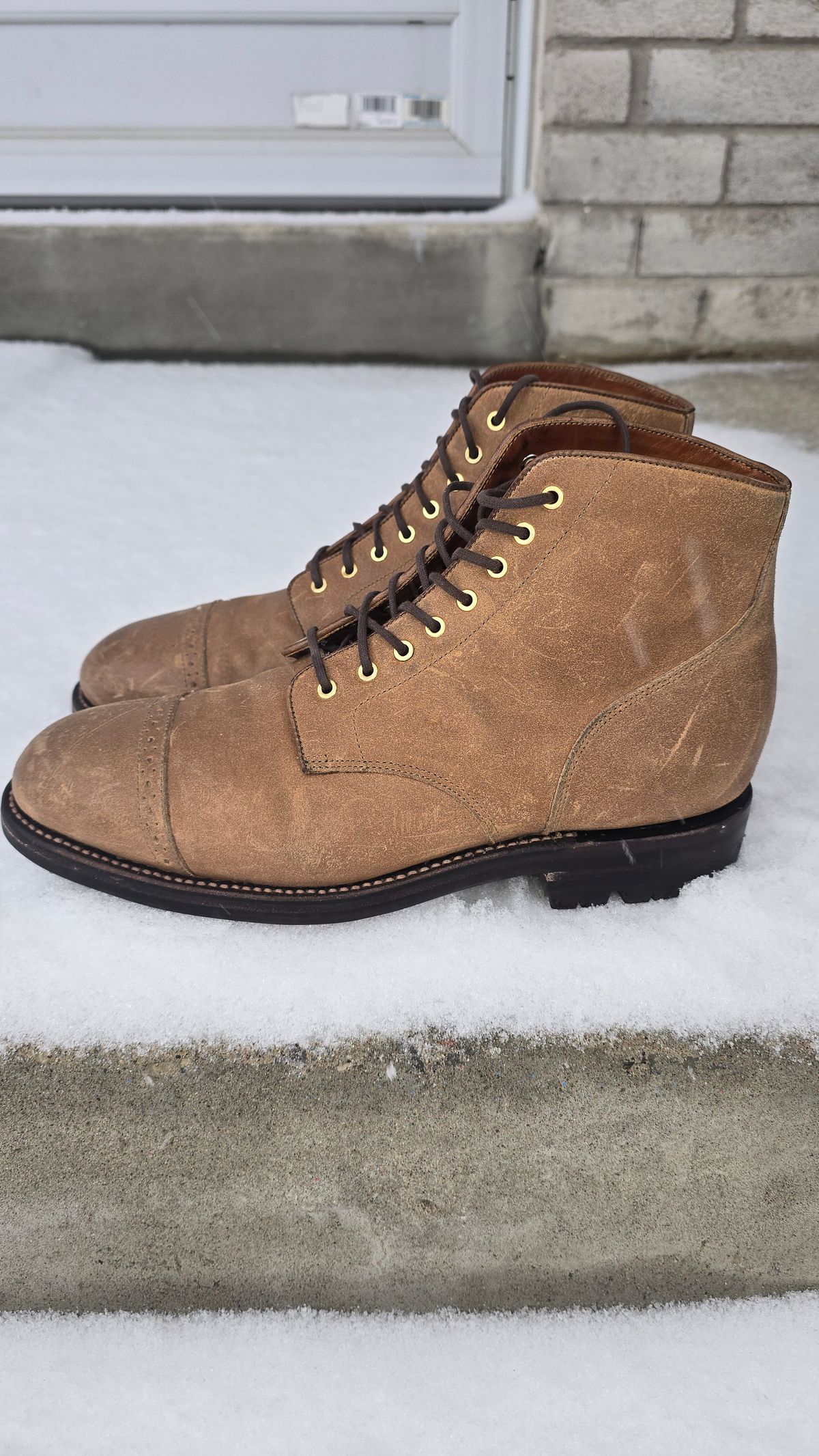 Photo by Gonzo on February 18, 2026 of the Grant Stone Garrison Boot in C.F. Stead Natural Waxy Commander Suede.