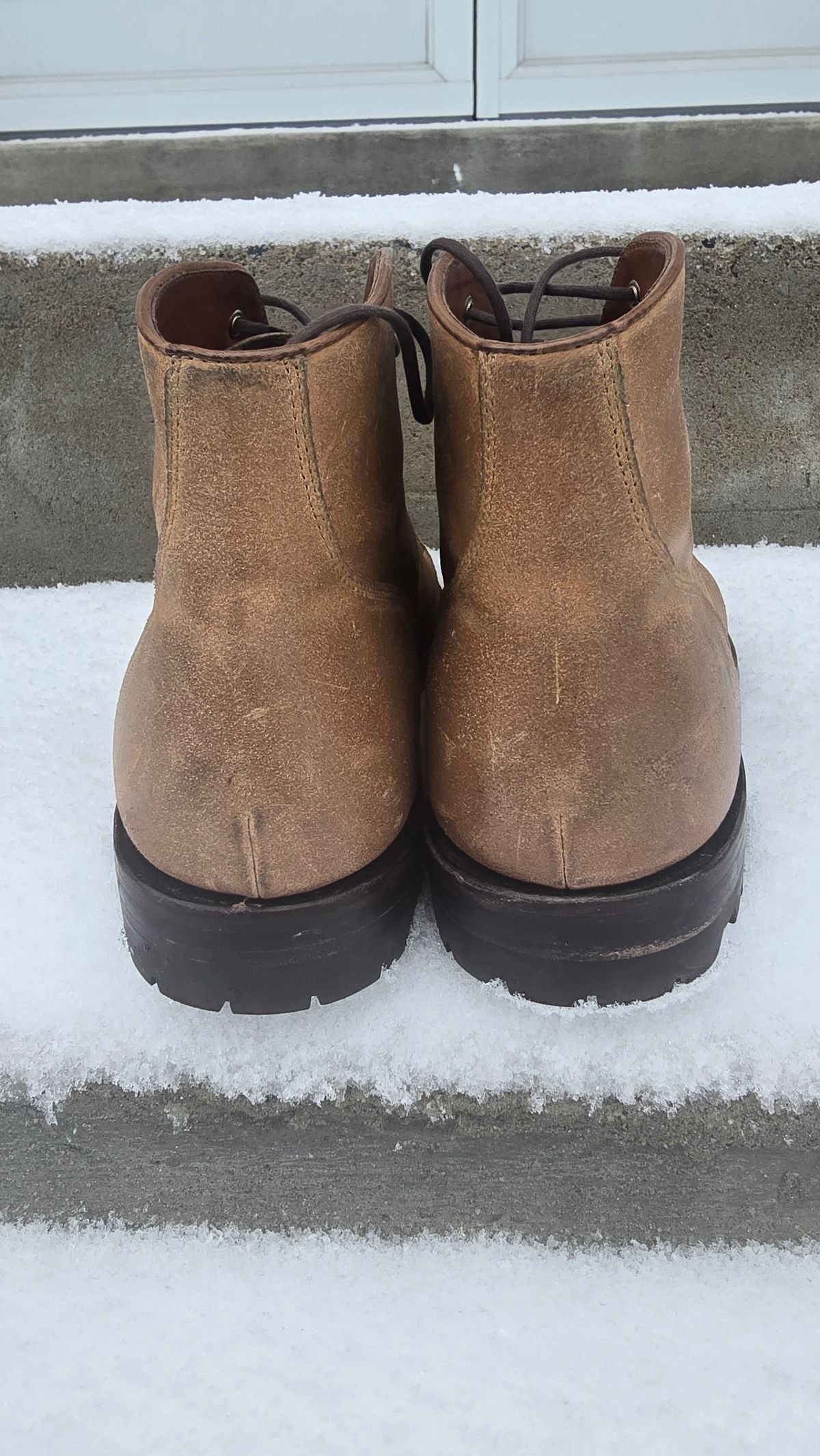 Photo by Gonzo on February 18, 2026 of the Grant Stone Garrison Boot in C.F. Stead Natural Waxy Commander Suede.