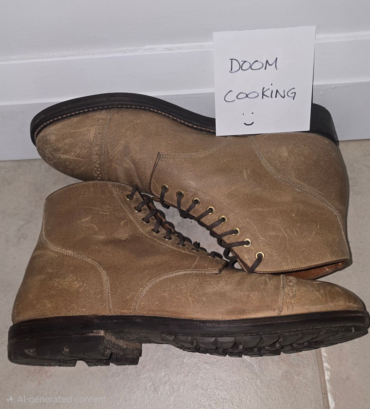 Photo by Gonzo on February 18, 2026 of the Grant Stone Garrison Boot in C.F. Stead Natural Waxy Commander Suede.