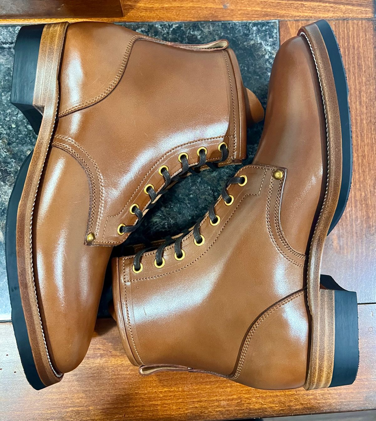 Photo by cbcastle on October 1, 2024 of the Iron Boots The Chosen One in Maryam Natural TPR Horsebutt.