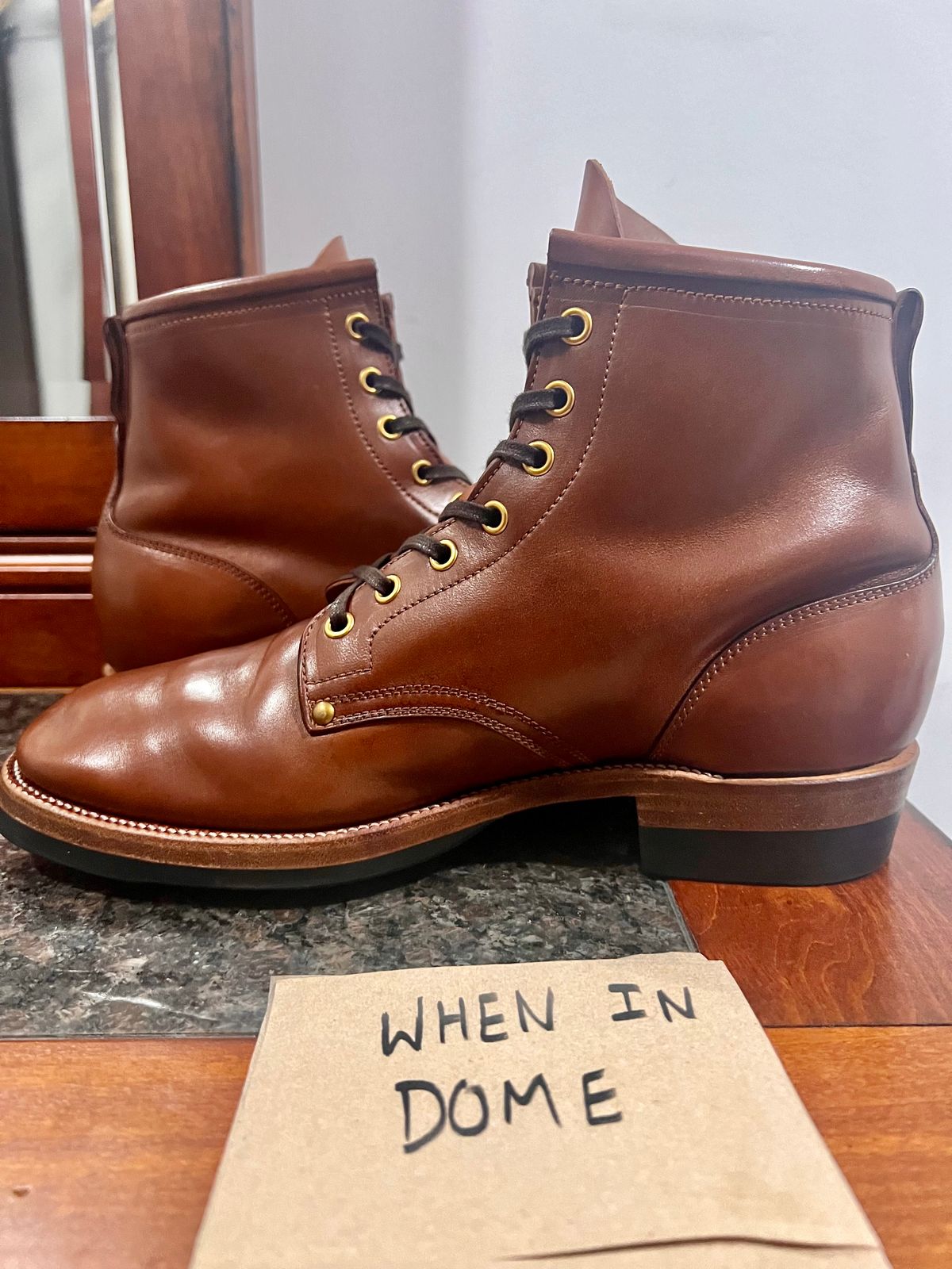 Photo by cbcastle on November 6, 2024 of the Iron Boots The Chosen One in Maryam Natural TPR Horsebutt.