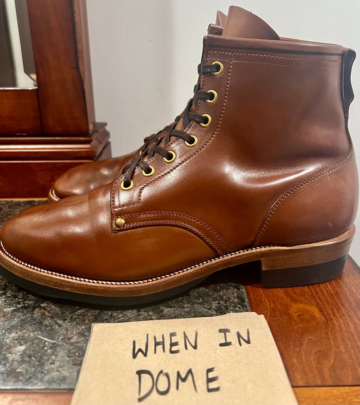 Photo by cbcastle on November 6, 2024 of the Iron Boots The Chosen One in Maryam Natural TPR Horsebutt.