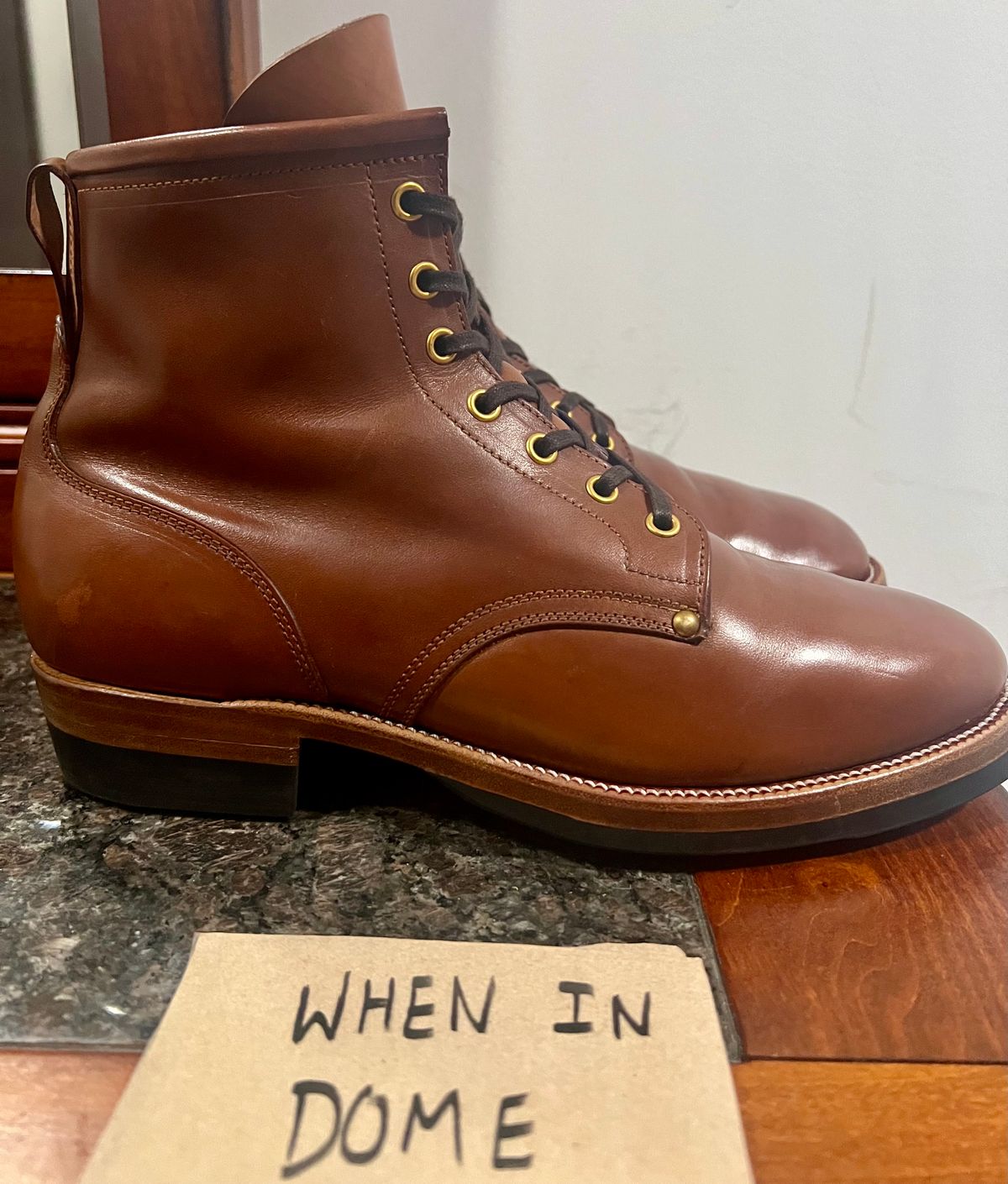 Photo by cbcastle on November 6, 2024 of the Iron Boots The Chosen One in Maryam Natural TPR Horsebutt.