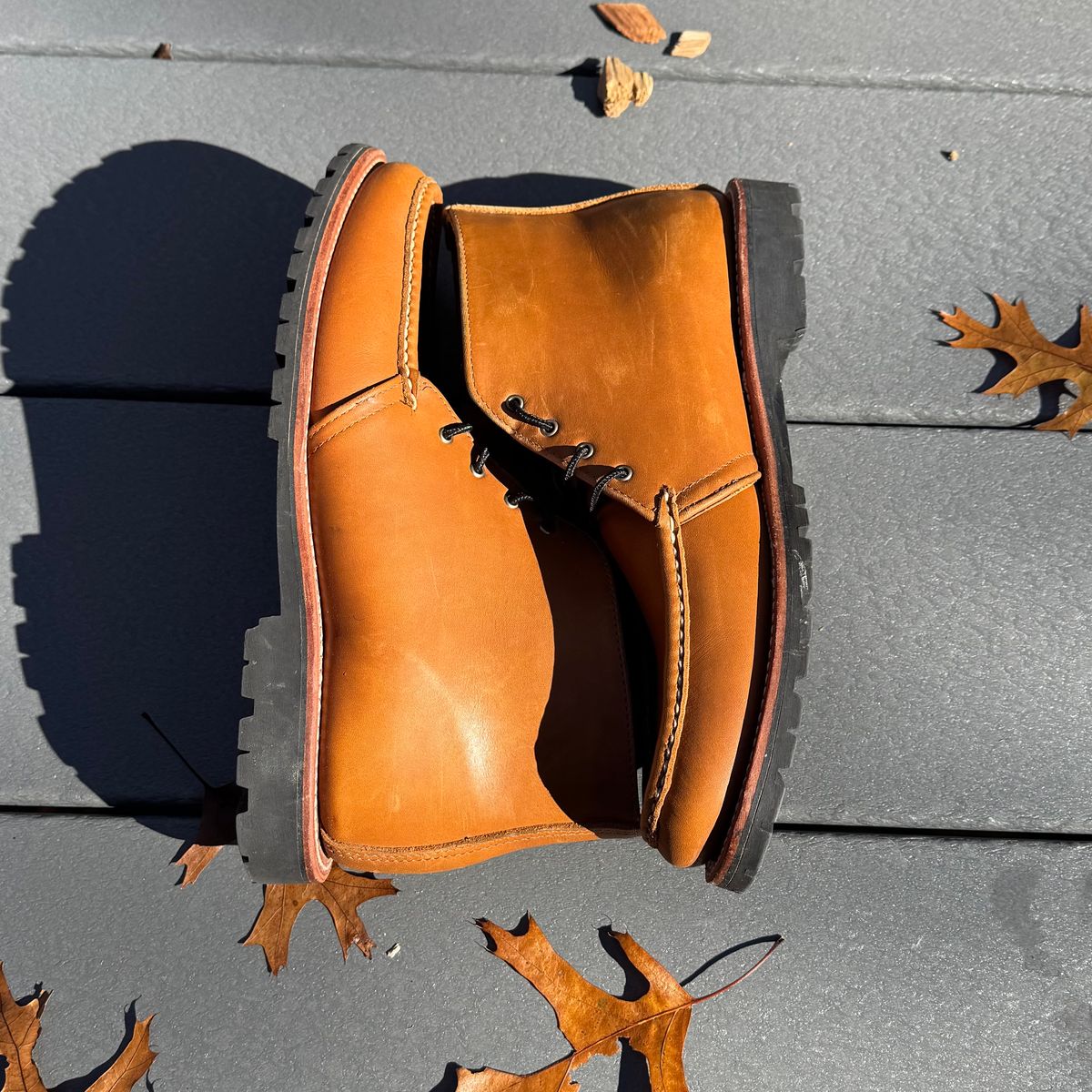 Photo by drwatcherman on November 4, 2025 of the Russell Moccasin Co. Hiker Chukka in Horween Mountaineer.