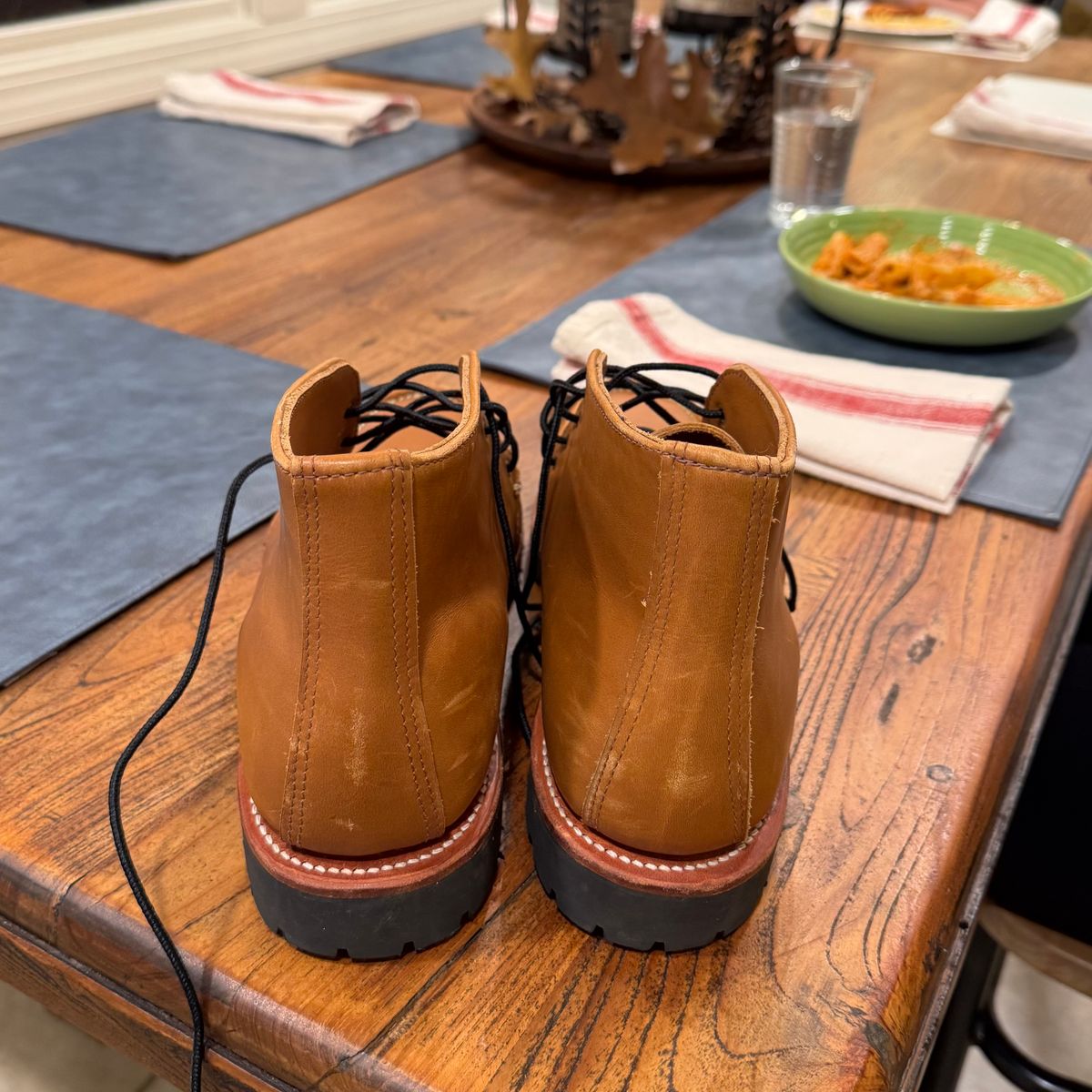 Photo by drwatcherman on October 1, 2025 of the Russell Moccasin Co. Russell Chukka in S.B. Foot Weathered Oak Timberjack.