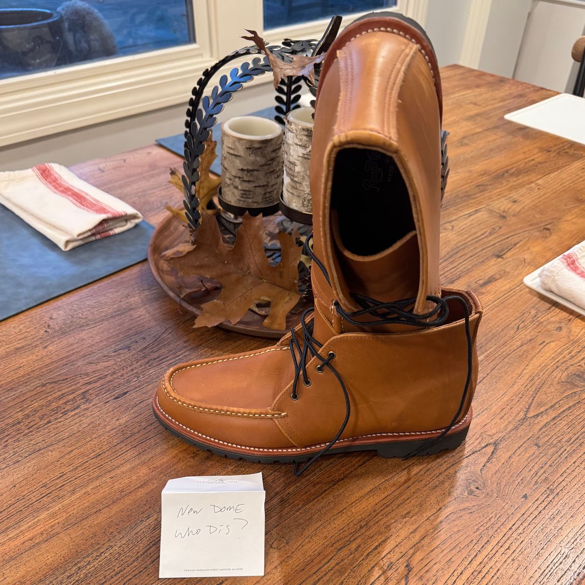 Photo by drwatcherman on October 1, 2025 of the Russell Moccasin Co. Russell Chukka in S.B. Foot Weathered Oak Timberjack.