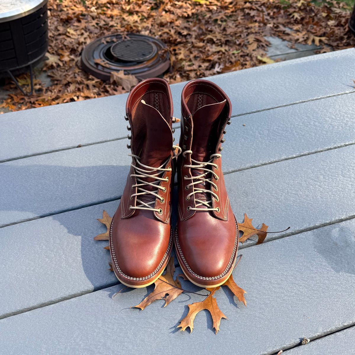 Photo by drwatcherman on November 4, 2025 of the Onderhoud SVC02 Packer Boot in Wickett & Craig Medium Brown Traditional Harness.