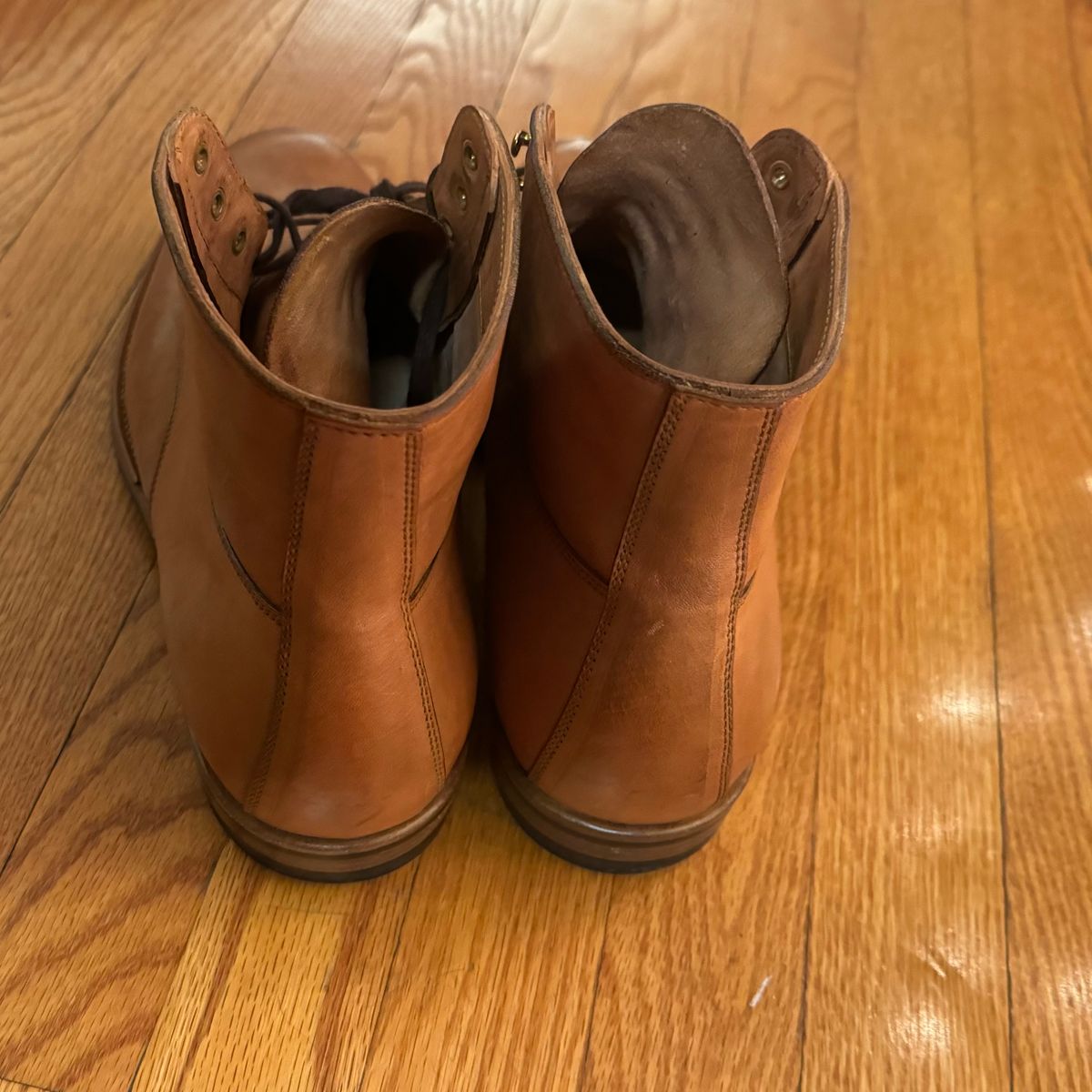 Photo by drwatcherman on December 5, 2023 of the Iron Boots x Østmo Type 1 in Maryam Light Brown Washed Horsehide.