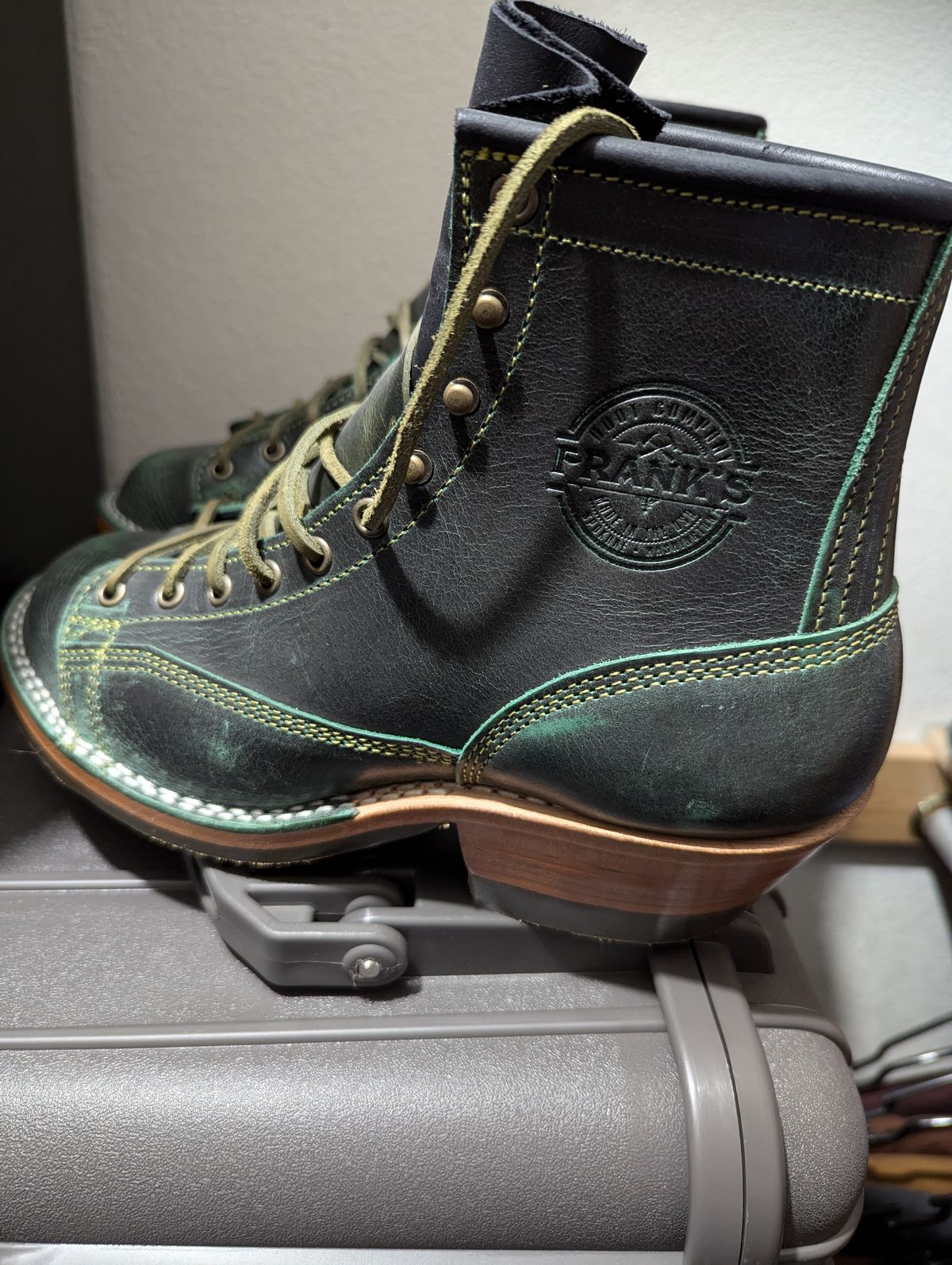 Photo by msmith1389 on October 1, 2024 of the Frank's Boots Monkey Boot in Conceria Walpier Black Burro Green.