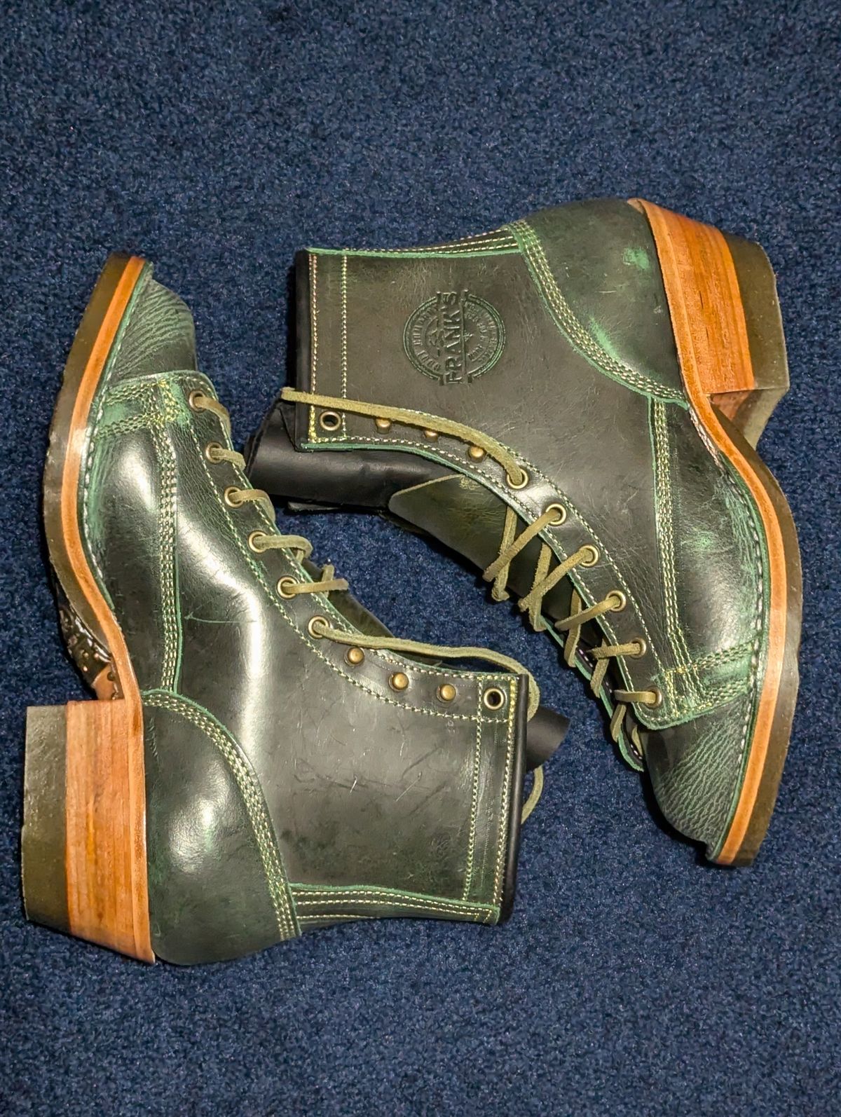 Photo by msmith1389 on October 1, 2024 of the Frank's Boots Monkey Boot in Conceria Walpier Black Burro Green.