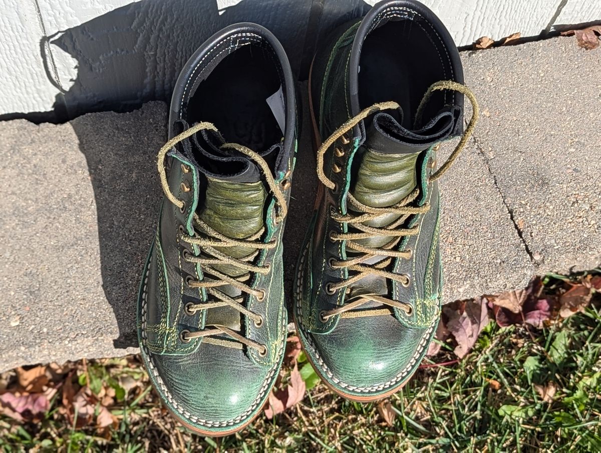 Photo by msmith1389 on November 1, 2024 of the Frank's Boots Monkey Boot in Conceria Walpier Black Burro Green.