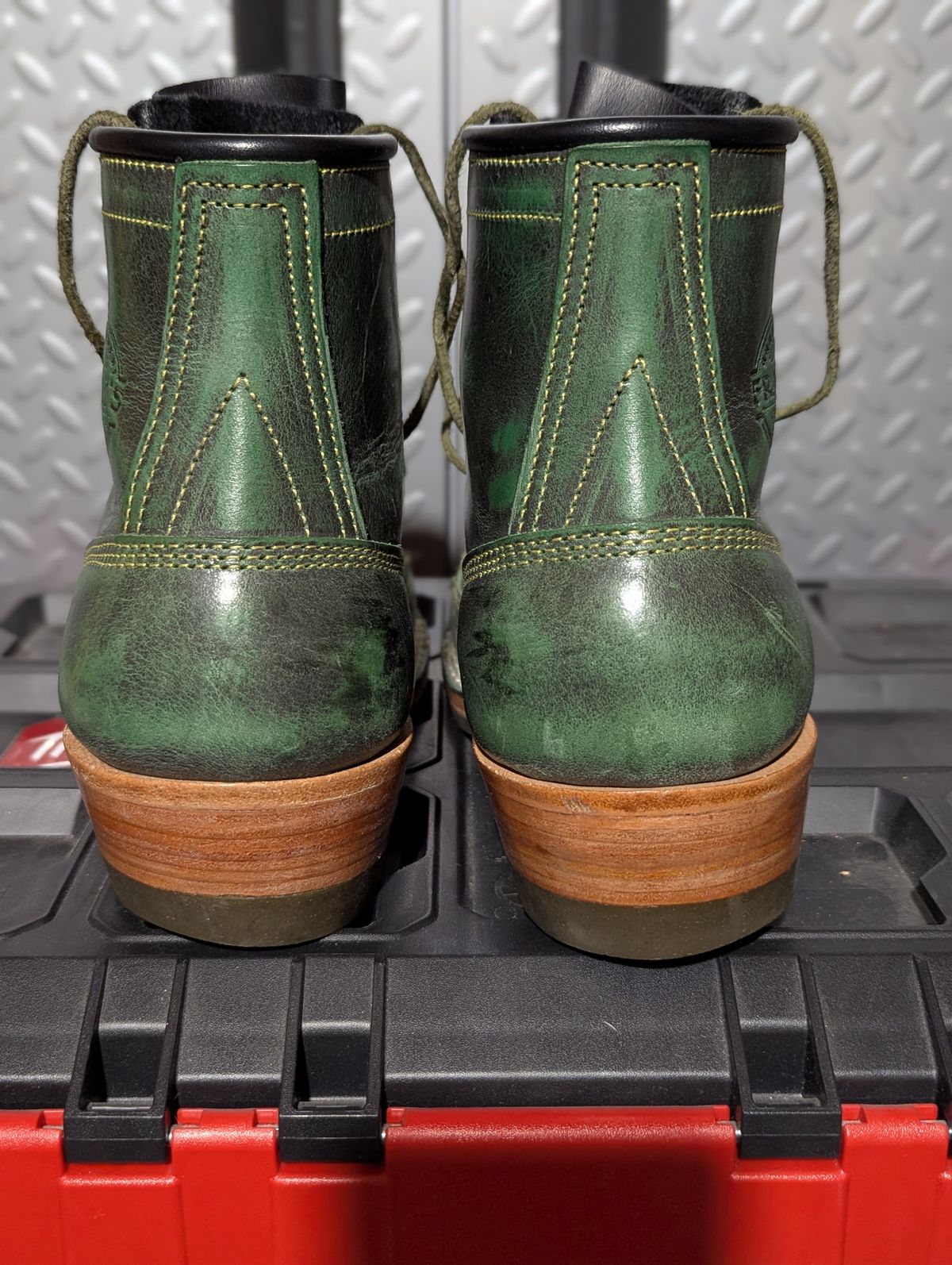 Photo by msmith1389 on January 5, 2025 of the Frank's Boots Monkey Boot in Conceria Walpier Black Burro Green.