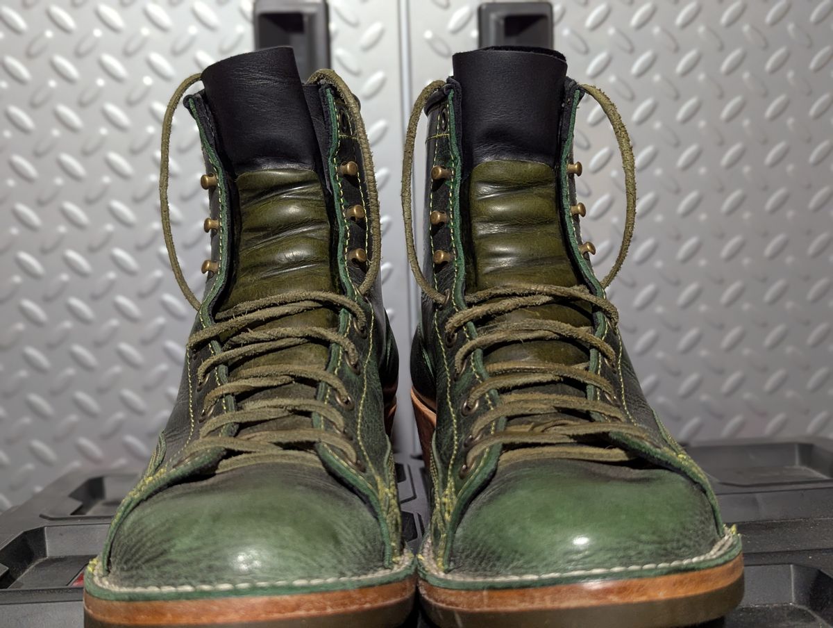Photo by msmith1389 on March 1, 2025 of the Frank's Boots Monkey Boot in Conceria Walpier Black Burro Green.