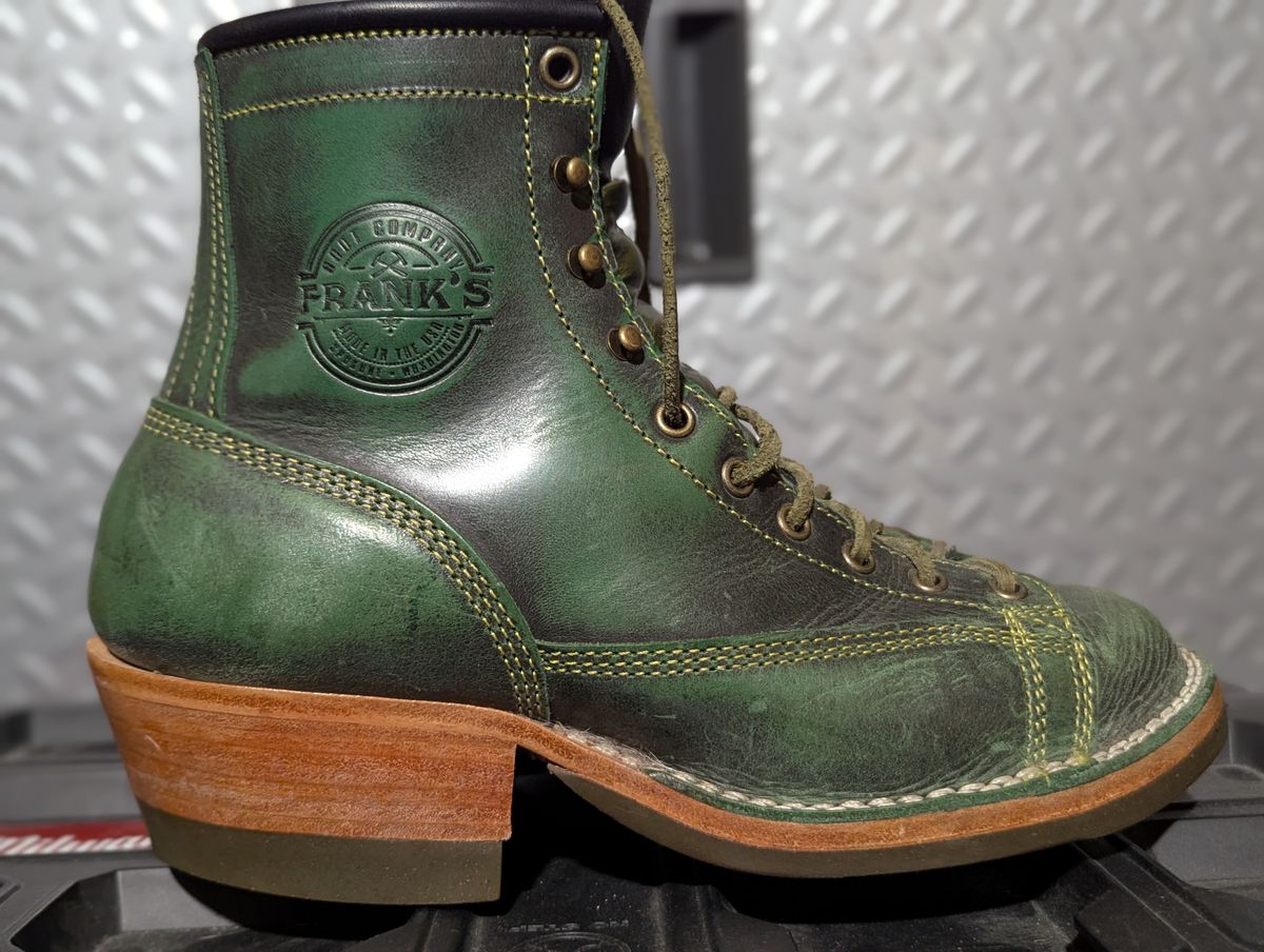 Photo by msmith1389 on March 1, 2025 of the Frank's Boots Monkey Boot in Conceria Walpier Black Burro Green.