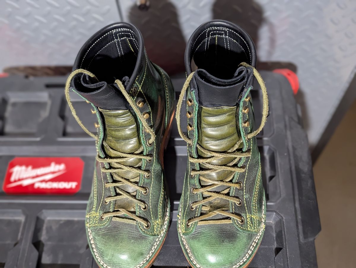 Photo by msmith1389 on March 1, 2025 of the Frank's Boots Monkey Boot in Conceria Walpier Black Burro Green.