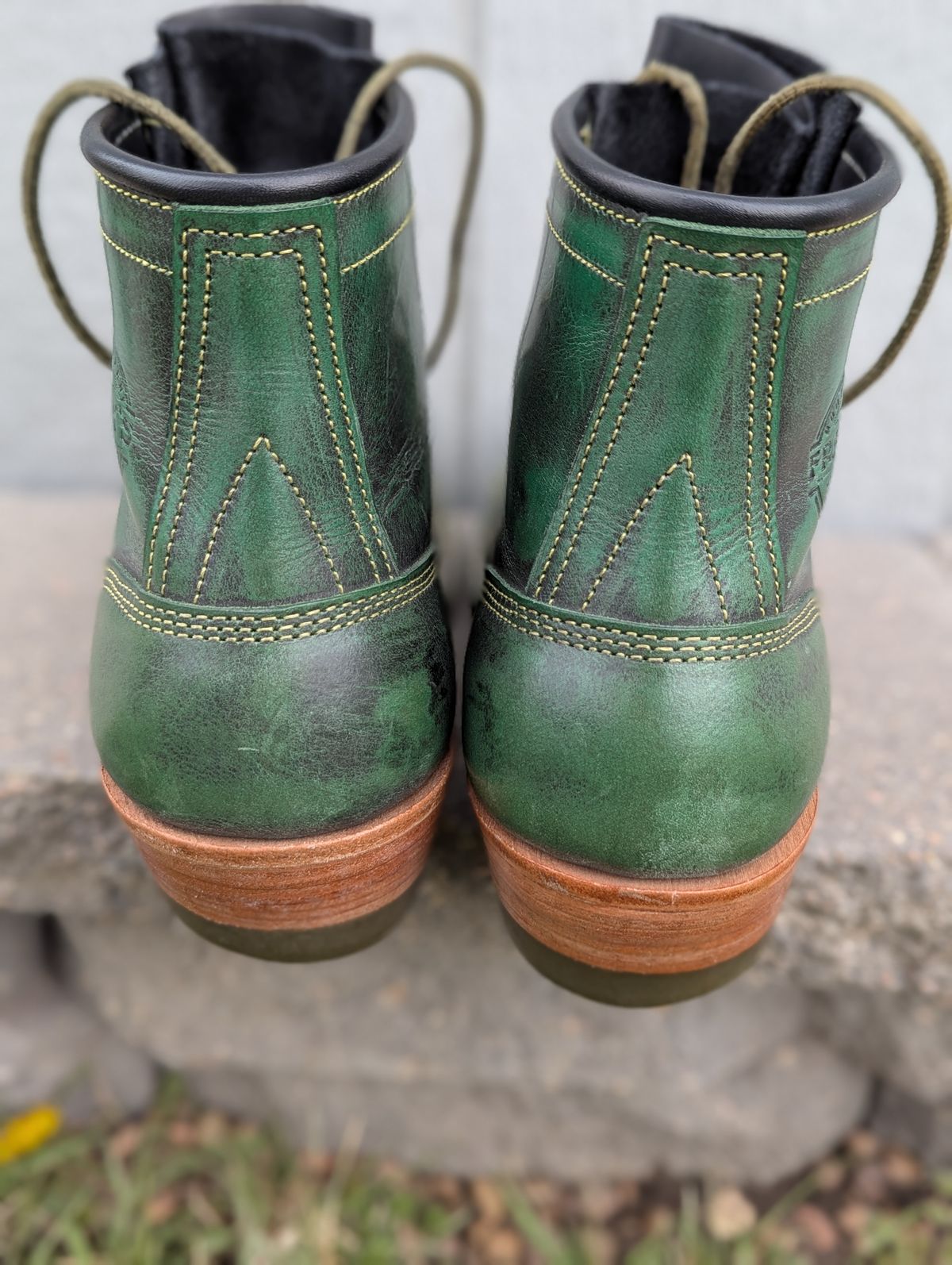 Photo by msmith1389 on April 1, 2025 of the Frank's Boots Monkey Boot in Conceria Walpier Black Burro Green.