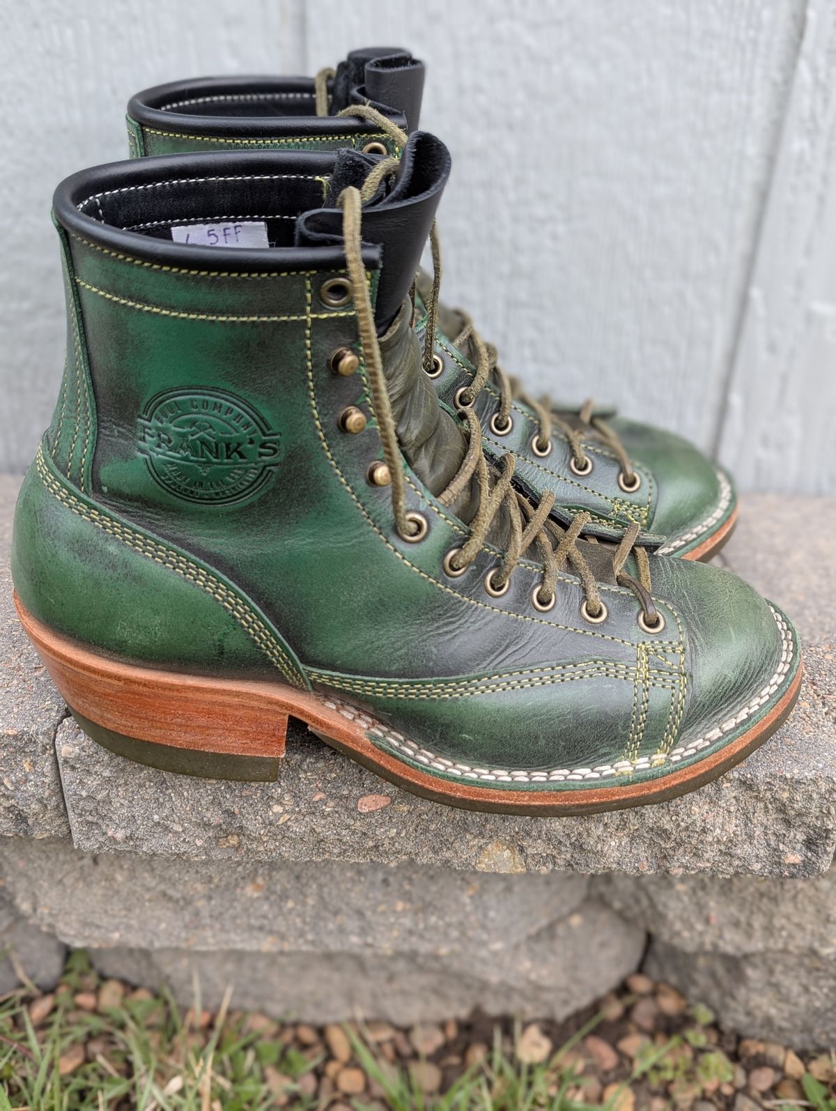 Photo by msmith1389 on April 1, 2025 of the Frank's Boots Monkey Boot in Conceria Walpier Black Burro Green.