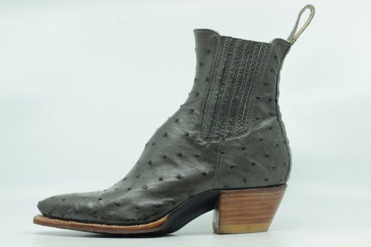 Photo by msmith1389 on November 6, 2023 of the Flora Knight Bespoke Cowboy Chelsea Boot in Quilled Ostrich Grey.