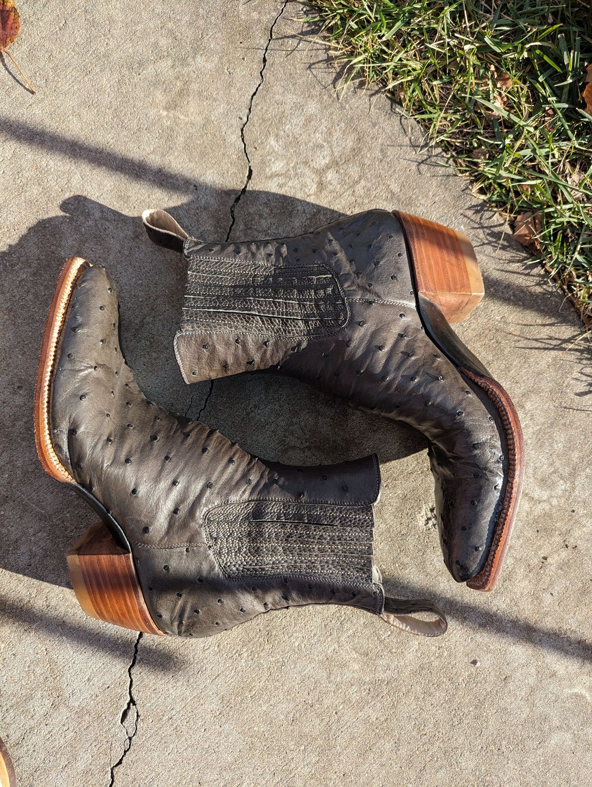 Photo by msmith1389 on December 3, 2023 of the Flora Knight Bespoke Cowboy Chelsea Boot in Quilled Ostrich Grey.